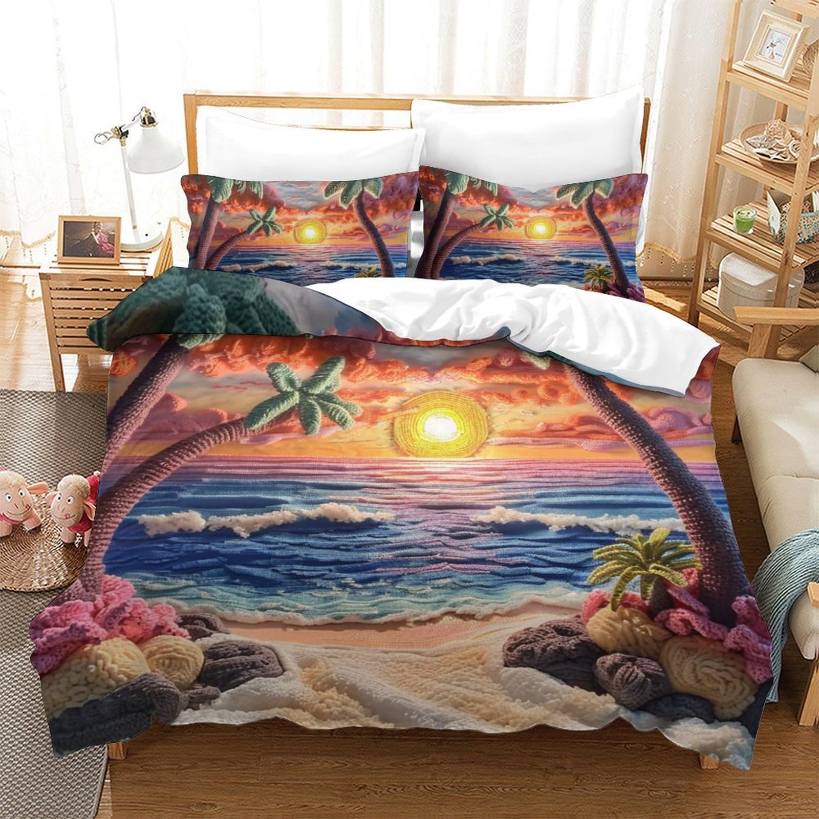 Set de housse de couette imprimé 3d fille de plage finition premium