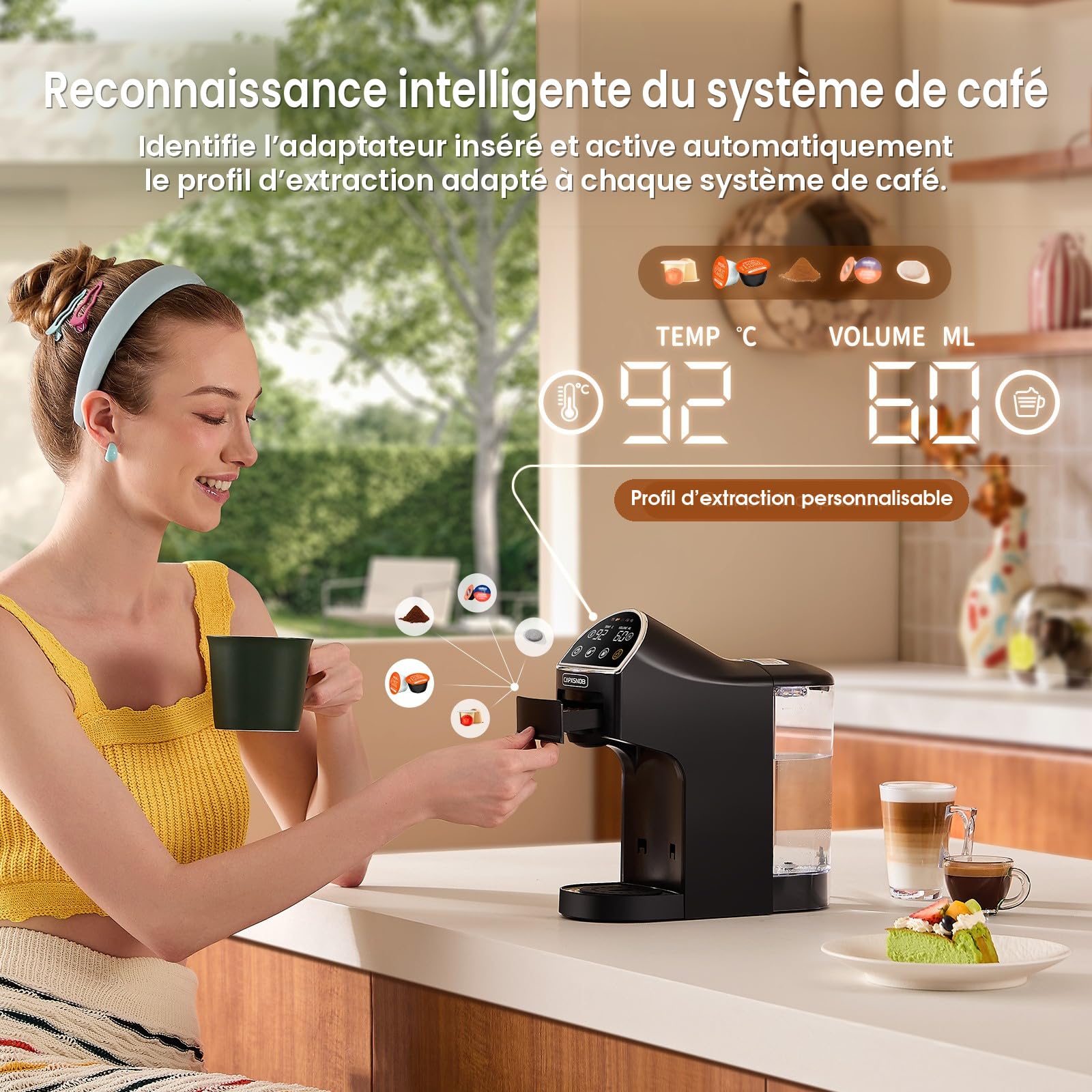 Magician2 Machine à capsules 5 en 1 pour Nespresso, Dolce Gusto, Lavazza A Modo Mio, ESE 44 mm dosettes et poudre de café, 20 bar, 1400 W, 1,2 l, écran tactile et débitmètre, sans BPA, machine à café