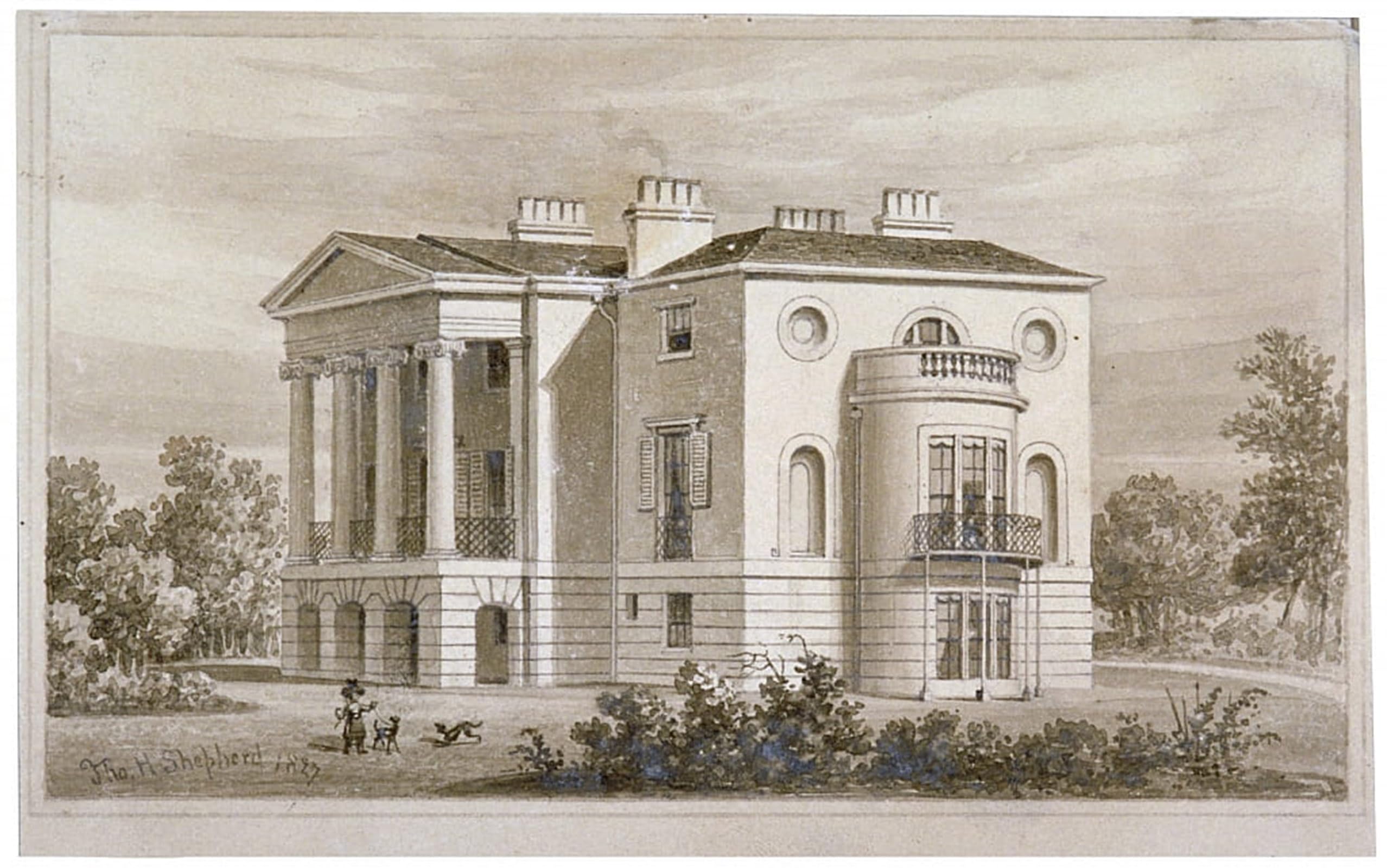 SERENDIPITP Vintage Picture Print on Canvas Wall Art Poster View of South Villa in Regent's Park London by Hosmer Shepherd Artwork Print Poster for Wall Decor 60x90cm