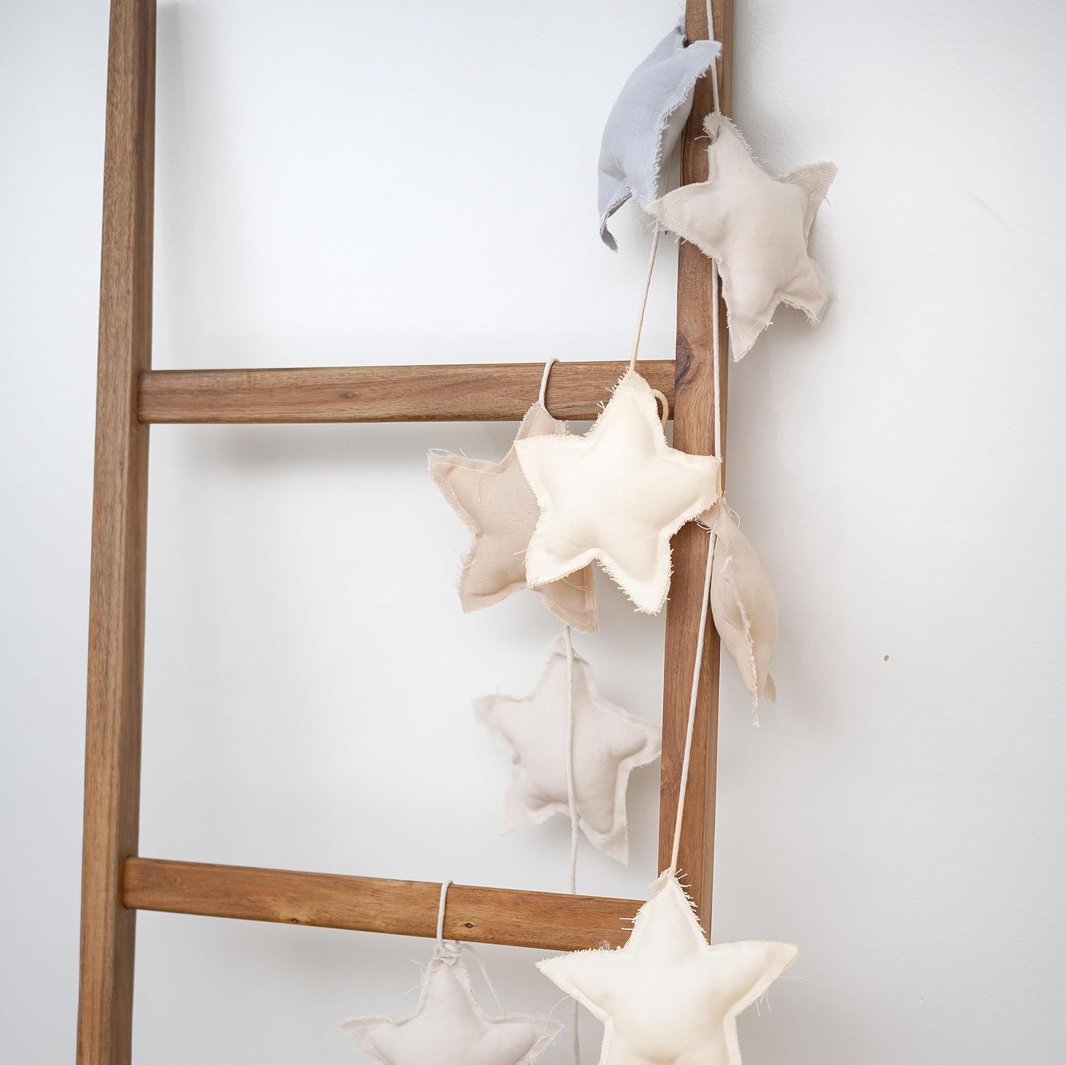 Multicolor Star Linen Garland. Pastel Nursery 9 Star Banner Decor. Natural Fabric Hanging Pennant for Baby Shower, Birthday, Baby and Kids Room Decoration (Star Beige)