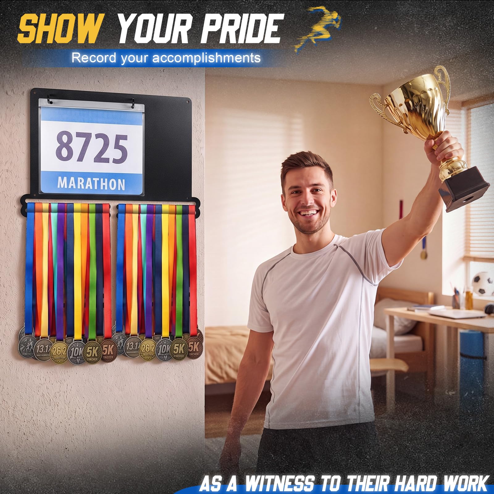 Moxweyeni 2 soportes para medallas y baberos, soporte para colgar en la pared, ideal como regalo para corredores