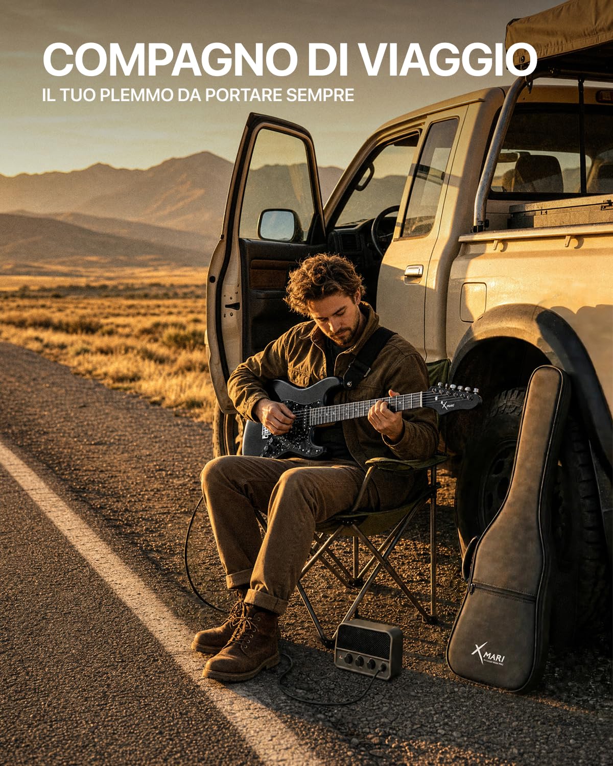 Enya XMARI - Chitarra elettrica intelligente con effetti DSP integrati, 4 preset, registrazione USB-C OTG, uscita cuffie, pickup in Alnico con bobina split, corpo in fibra di carbonio, amplificatore