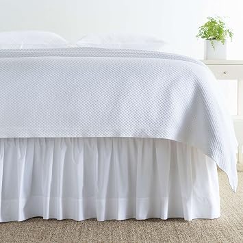 Pine Cone Hill Classic Hemstitch White Bed Skirt, Twin Size, White Solid Pattern