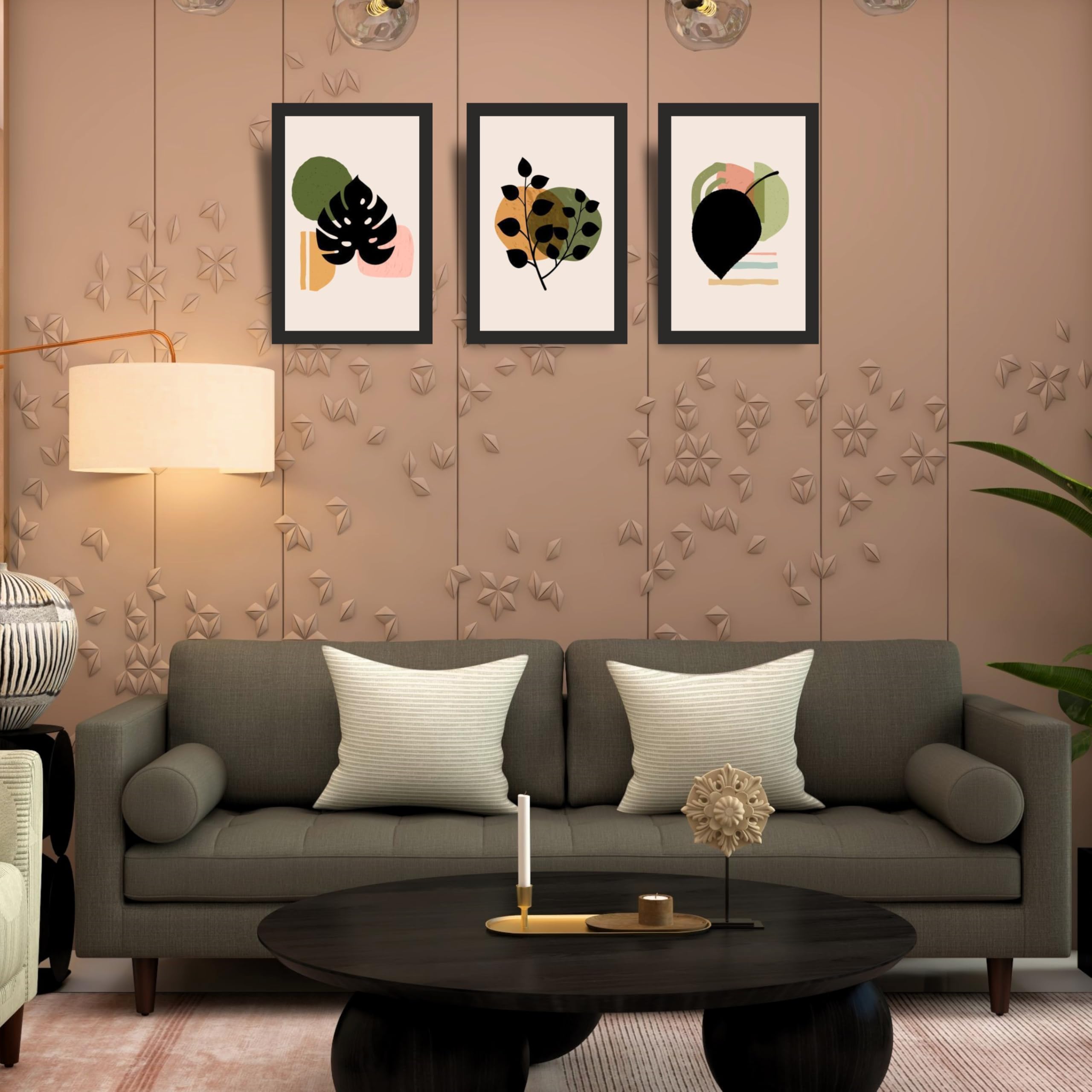Abstract Botanical Wall Art Set of 3 Frames