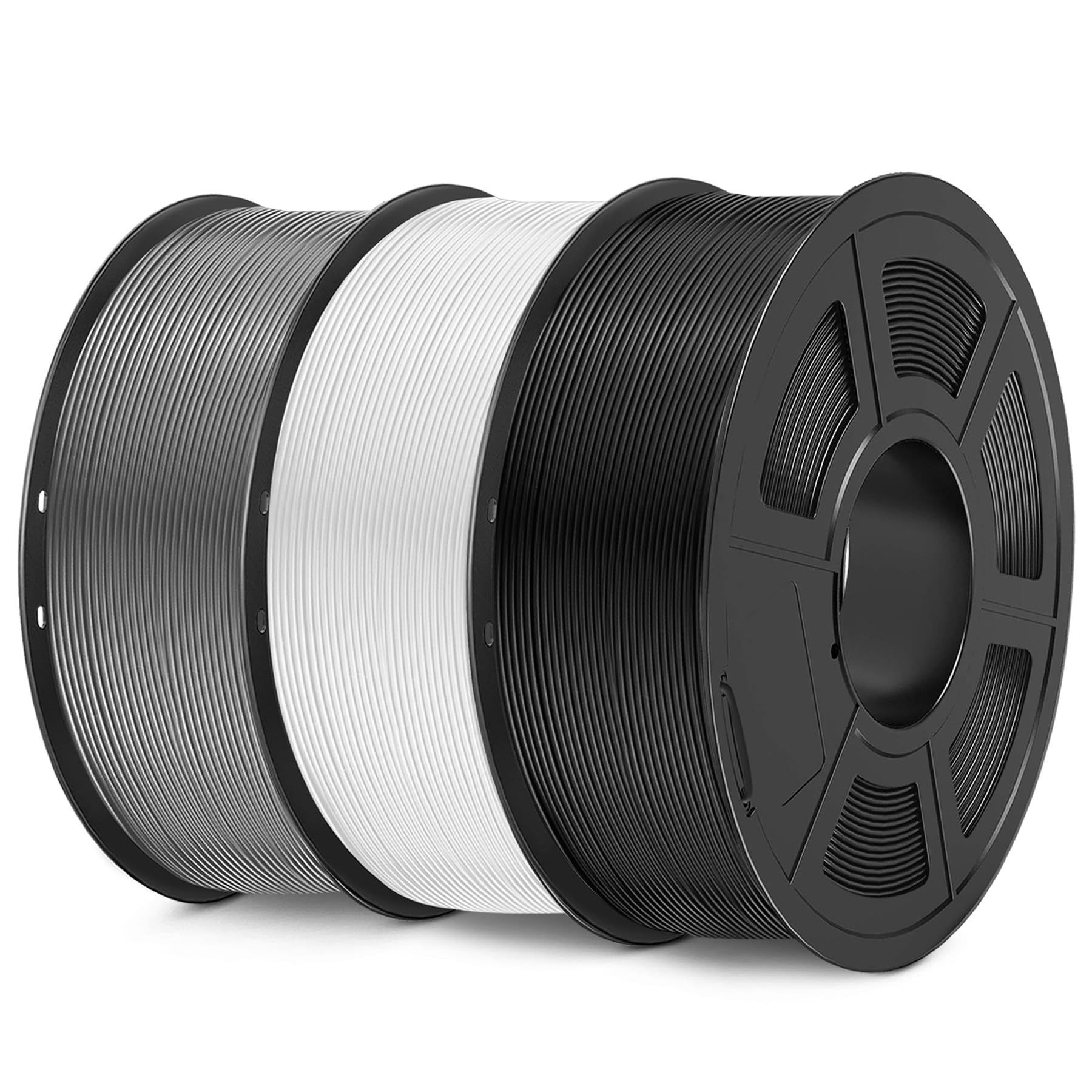 SUNLU Filamento PETG 1,75 mm, Neatly Wound Filamento PETG per Stampante 3D Precisione Dimensione +/- 0,02 mm, Forte Filamento PETG per Stampa, Bobina da 1 kg, Totale 3 kg, Nero+Bianco+Grigio