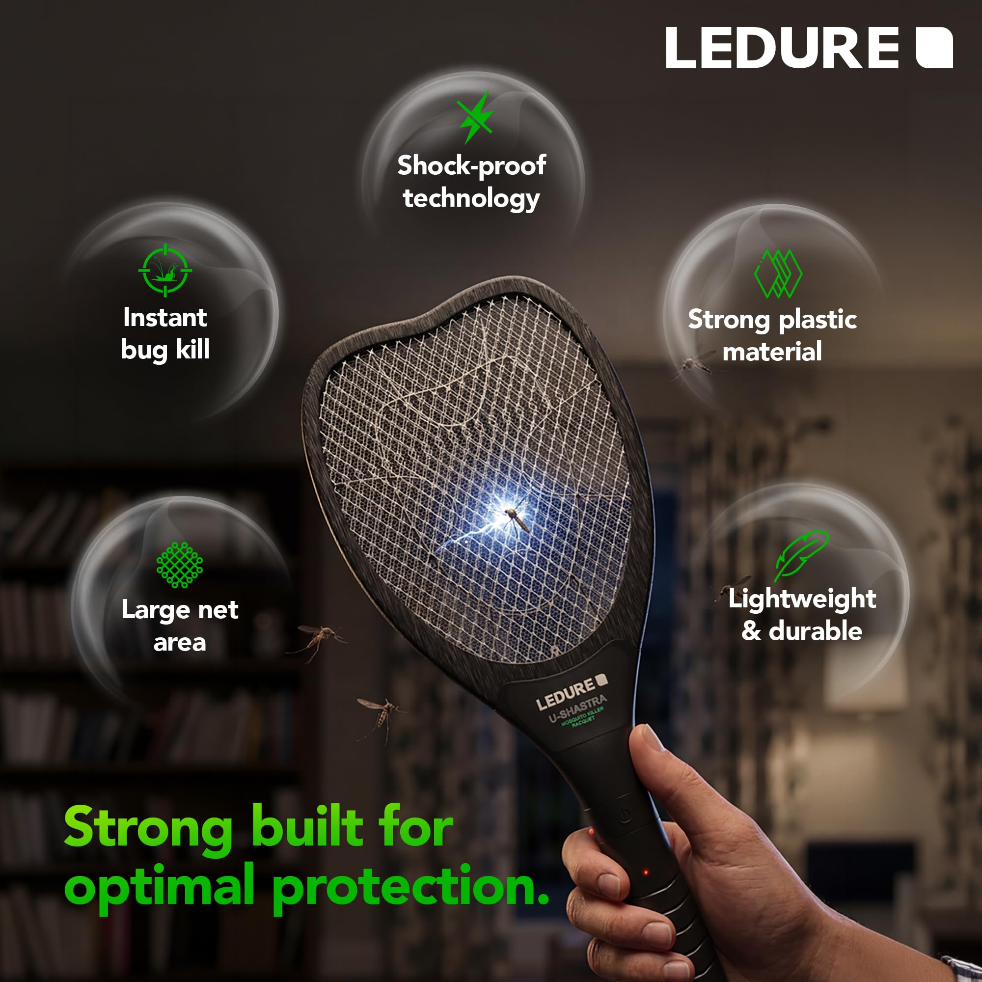 Ledure U Mosquito Racket|Rechargeable Mosquito Bat|6 Months Warranty|Pack-1 4