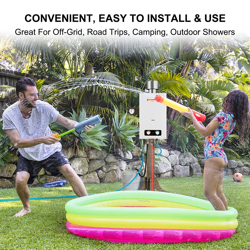 Amazon.com: Tankless Water Heater, Camplux 2.64 GPM Outdoor Propane Gas  Water Heater with 4.33 Rain Cap, Camping Shower, White : Clothing, Shoes u0026  Jewelry