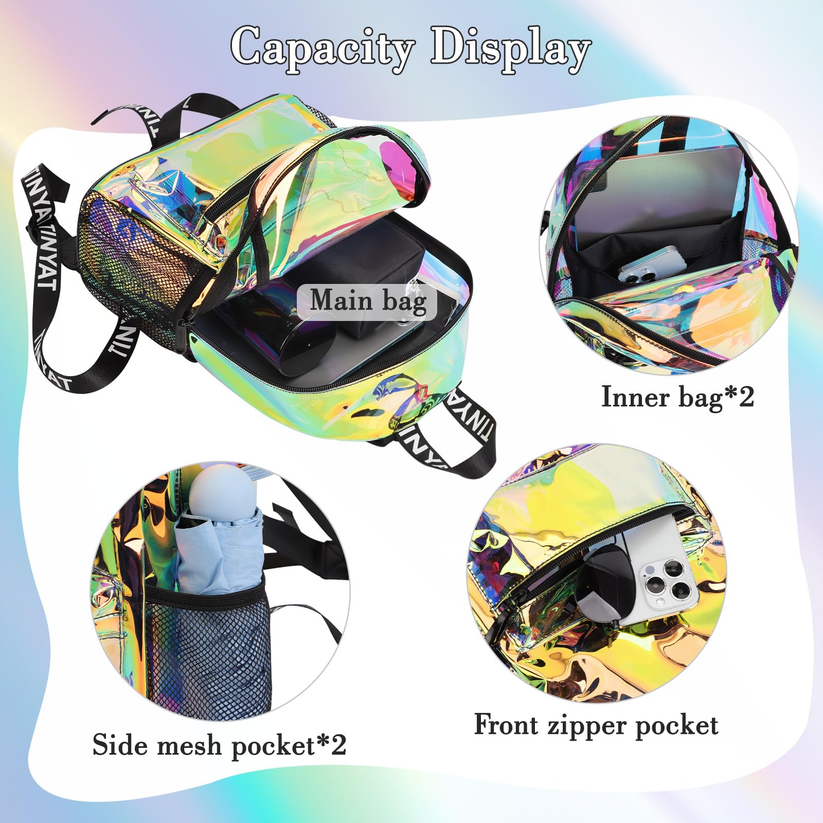 TINYAT Zaino trasparente resistente per scuola, concerti, sport, viaggi e uso quotidiano