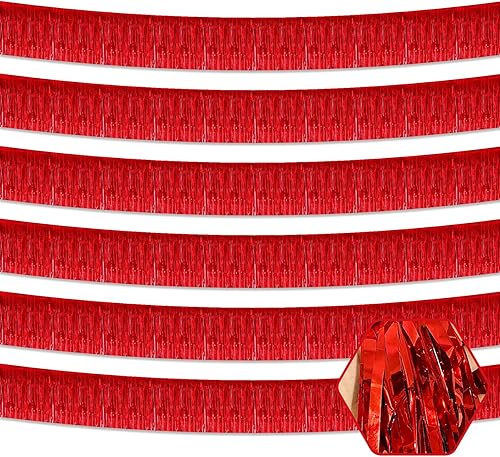 Paquete de 6 guirnaldas de flecos metálicos rojos de 10 pies para colgar en la pared, despedida de soltera, fiesta de Navidad, flotadores de