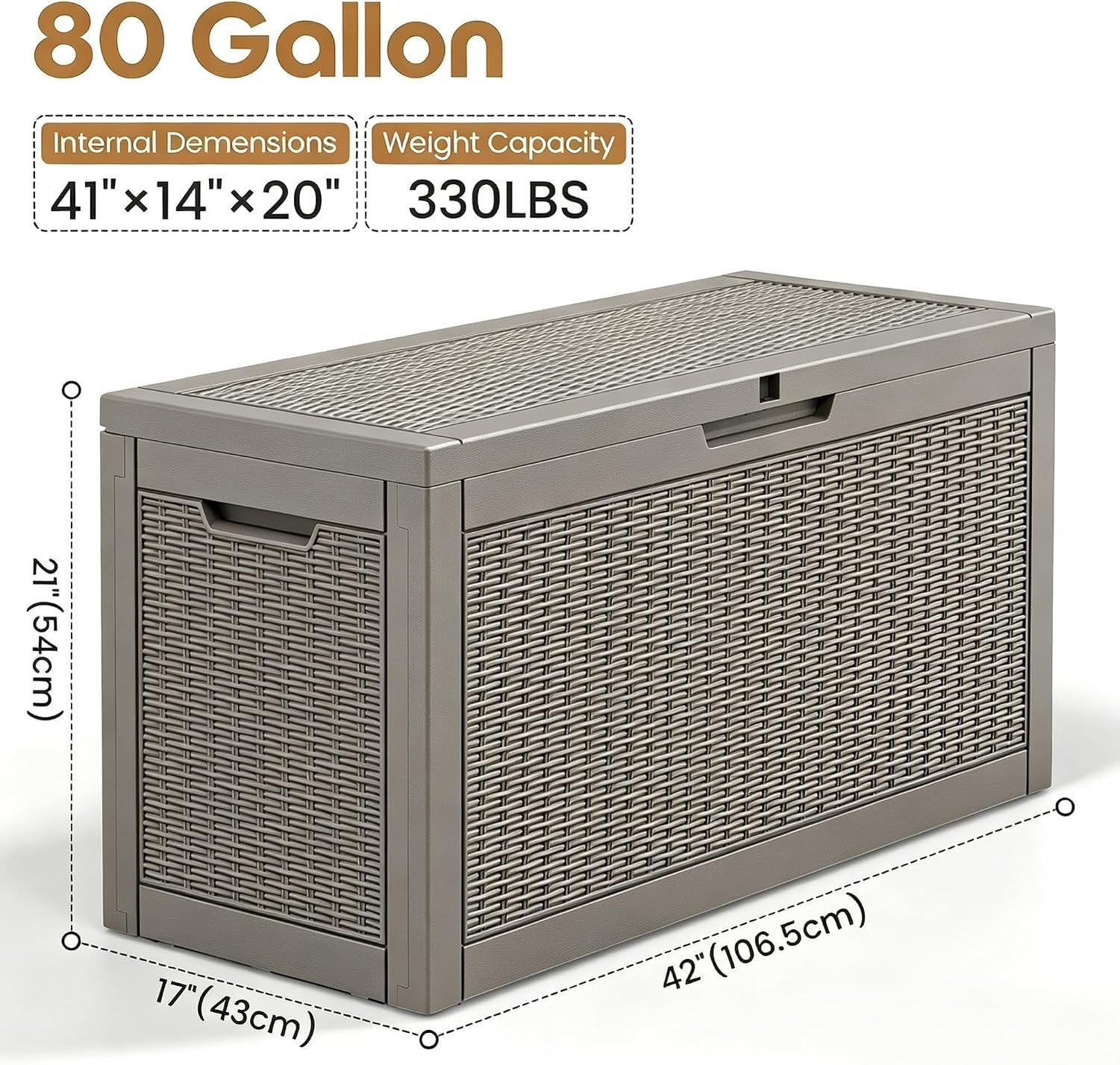Baulera Exterior Impermeable 130L para Almacenaje Terraza, Ratán Gris