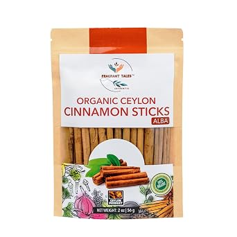 Premium Organic Ceylon Cinnamon Sticks - 2 oz 56g, Grade Alba, 4" cut 20 to 24 sticks True Ceylon, USDA Certified, Non-GMO, Gluten-Free, Pure Sri Lankan Cinnamon for Cooking, Baking and Brewing.