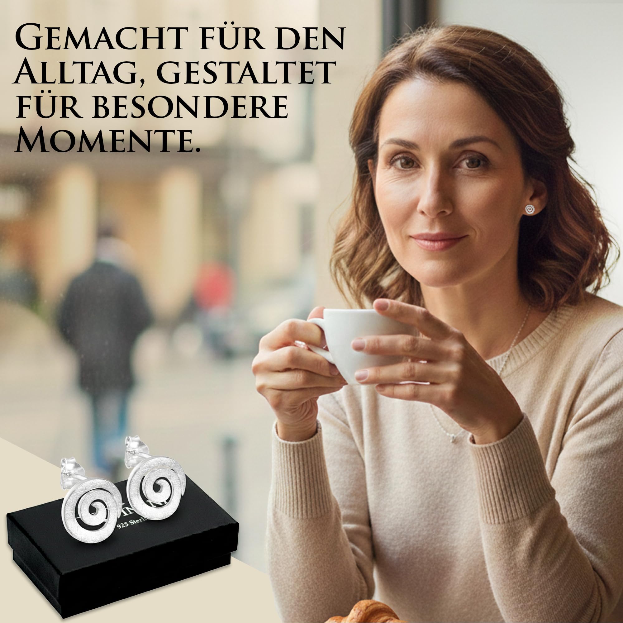 Vinani Damen Ohrringe 925 Silber - Ohrstecker Set für Frauen aus 925 Sterling Silber Spirale gebürstet gebogen OSQ