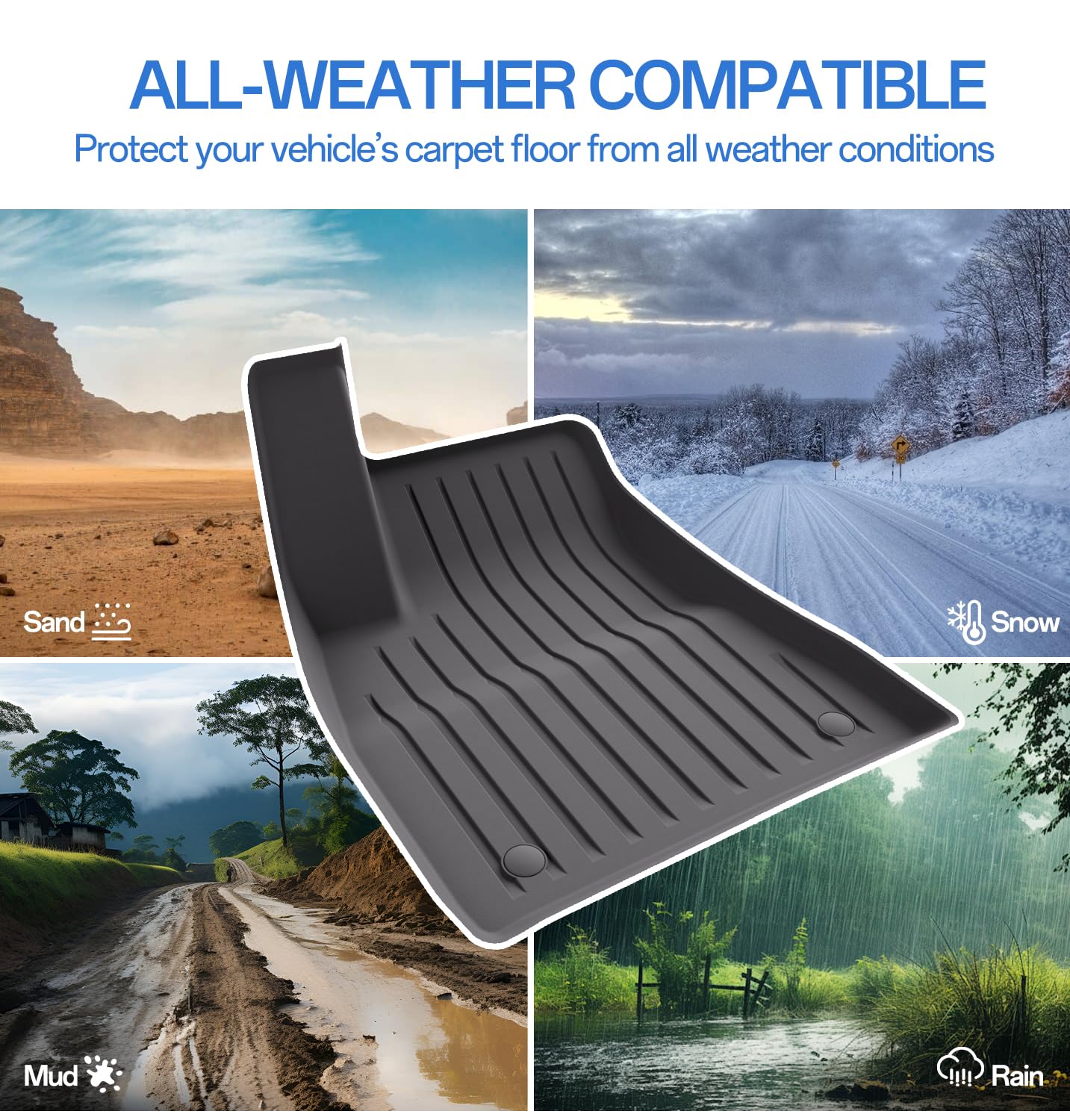 Wekar 2025 New Version Floor Mats for Model 3 Highland - Full Set All Weather TPE Front Rear — view 3
