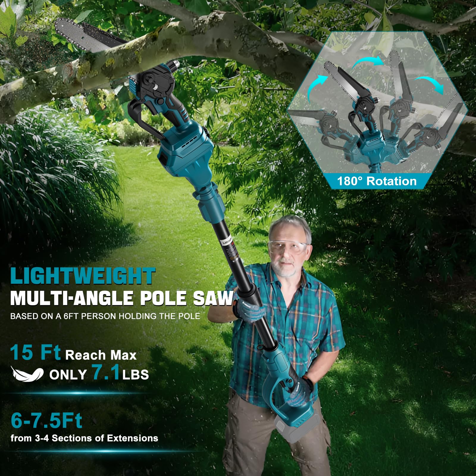 2-en-1 Motosierra telescópica compatible con Makita 18 V baterías, 8 pulgadas Eléctrica motosierra, longitud extensible 2 m, Mini motosierra con palo para ramas y jardín (sin batería) (MT)