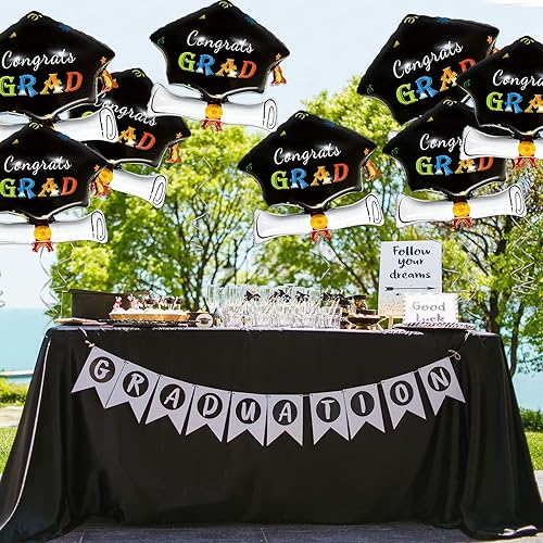 Miniatura 6 de Globos de graduación  22 pulgadas de papel de aluminio de Mylar negro para decoraciones de fiesta de graduación de clase de 2023