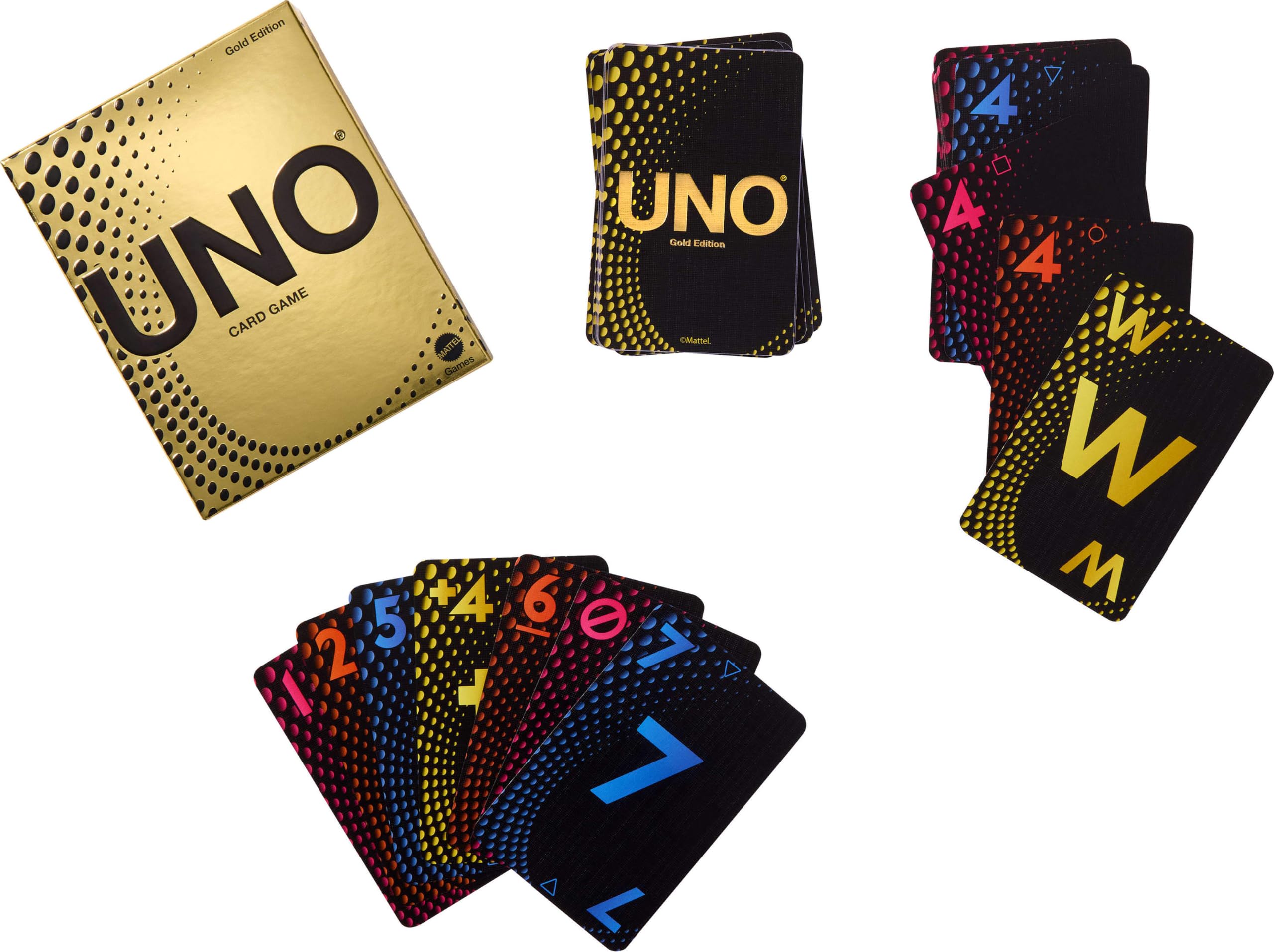 uno limited edition cards Mattel Games Gold Card Game, Ages 7+, 2-10 Players Size:6.3*8.8 cm (R3 Rounded Corners)(Double sided same design) (SZ#AY1V17Q) Tohoku with number cards in Darkness Ablaze Half Booster
