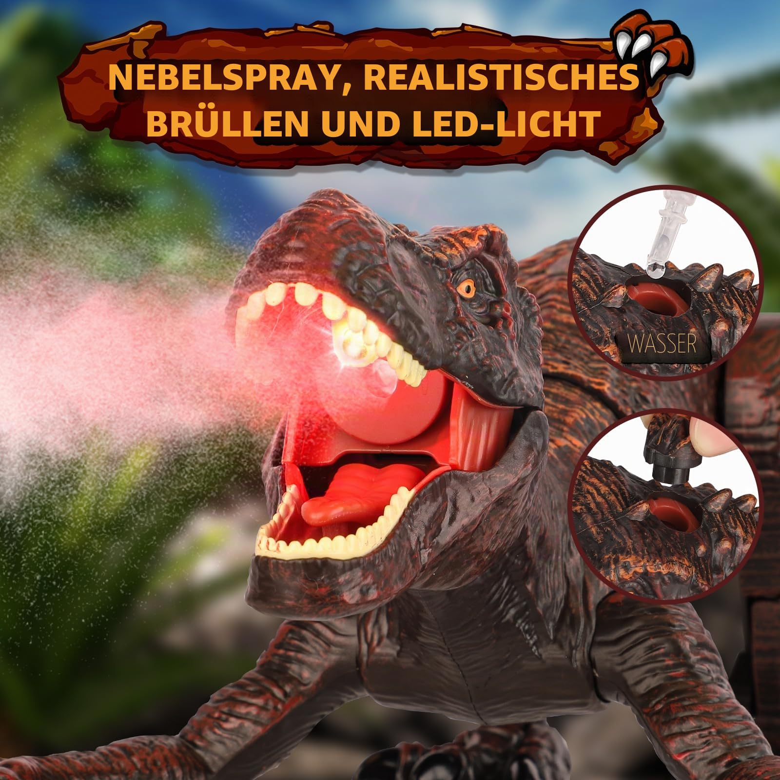 Dinosaurier-Spielzeug, ferngesteuert, Kinder, 2,4 GHz RC Dino Roboter mit Sprühfunktion, Sound und Licht, Gehen, Brüllt, wiederaufladbar, interaktiv, Drache, Lernspiel, Geschenk für Jungen Mädchen (6