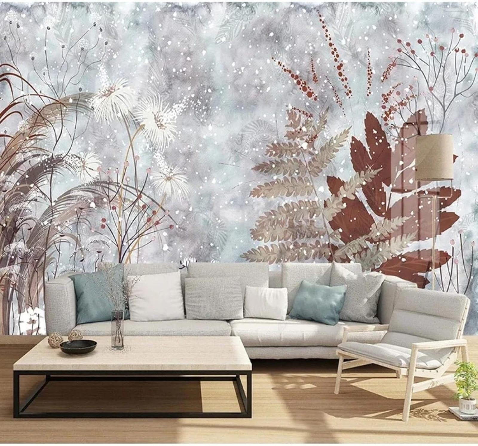 XLMING Beautiful Watercolour Hand Drawn Plants Flowers 3D Wallpaper Silky Texture Home Study Office Grey Dining Room Sofa Bedroom Living Room TV Backdrop-400cm×280cm