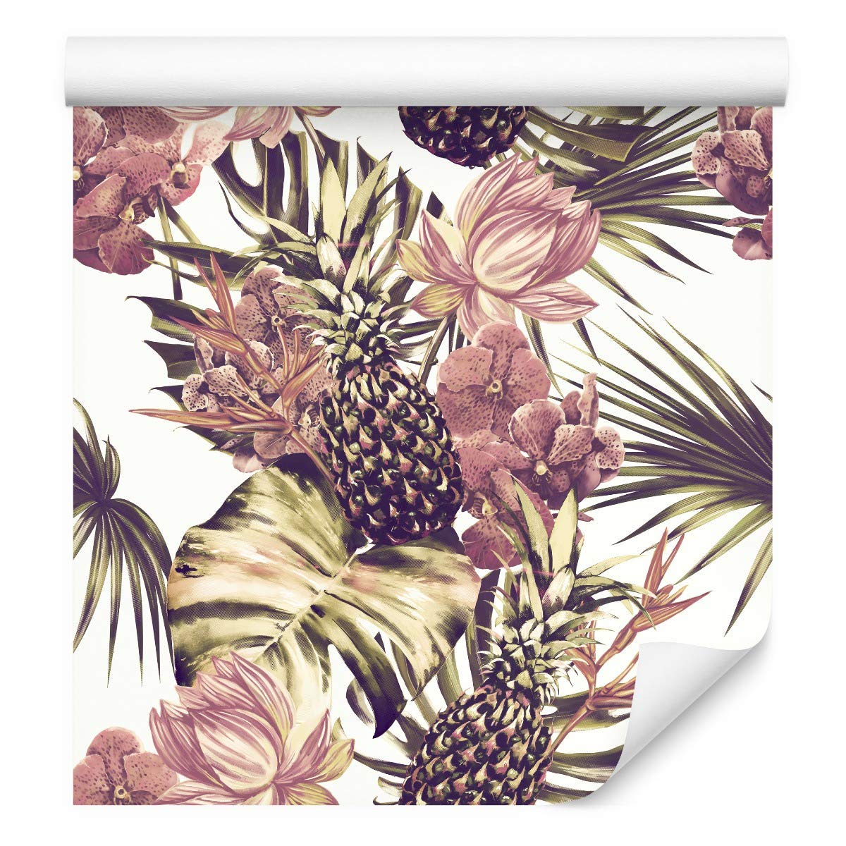 Muralo Papel Pintado Autoadhesivo Palmeras, Monstera, Flores - 10m x 50 cm | Revestimiento mural autoadhesivo en rollo, colocación en seco sin cola, despegar y pegar, lavable, para paredes y muebles