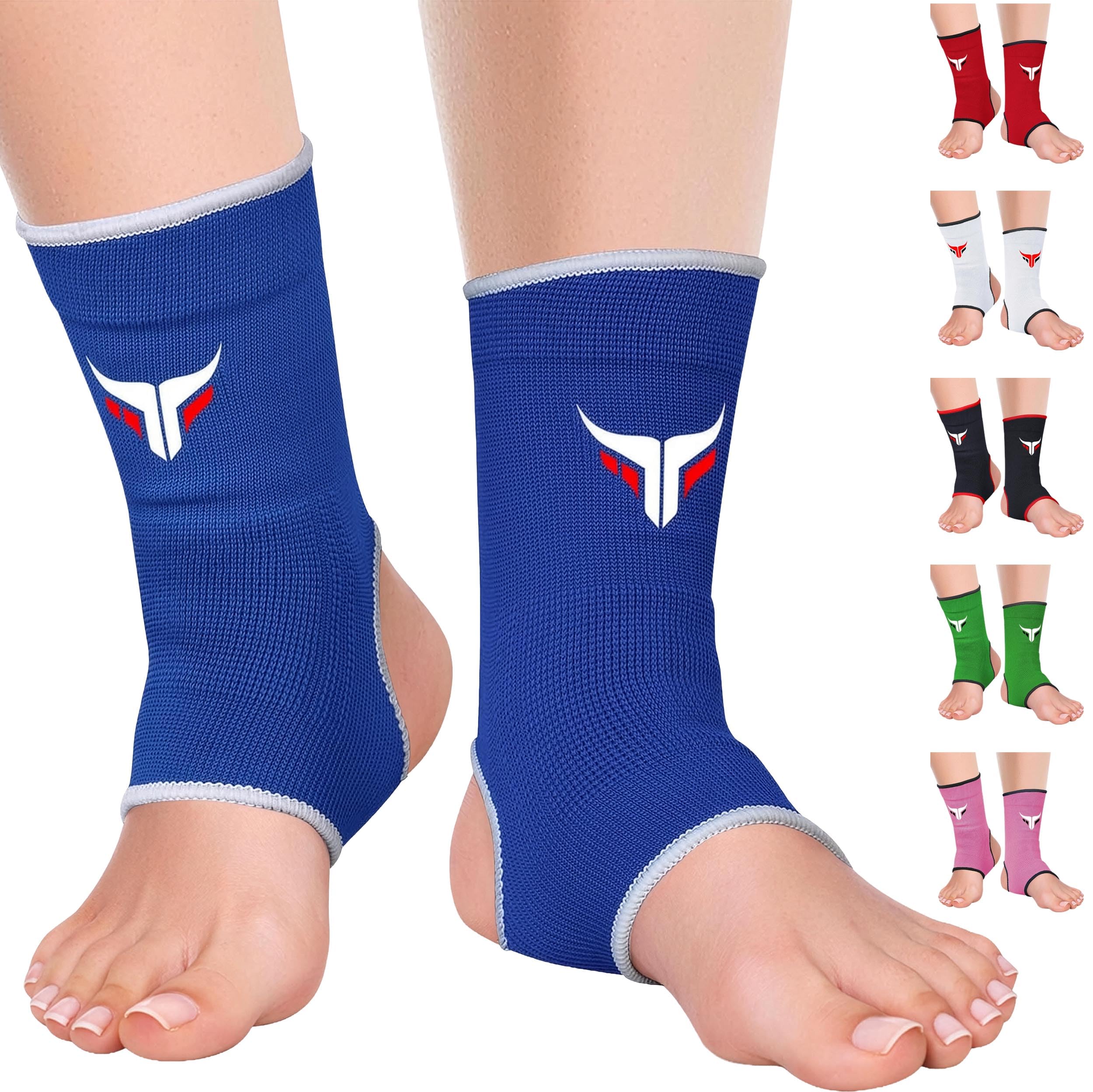 Mytra Fusion Ankle Support for Women & Men - MMA Muay Thai Kickboxing Training Ankle Brace - Breathable Elasticated Compression Foot Brace for Sports, Gym, Running & Football - 1 Pair (Blue, L/XL)