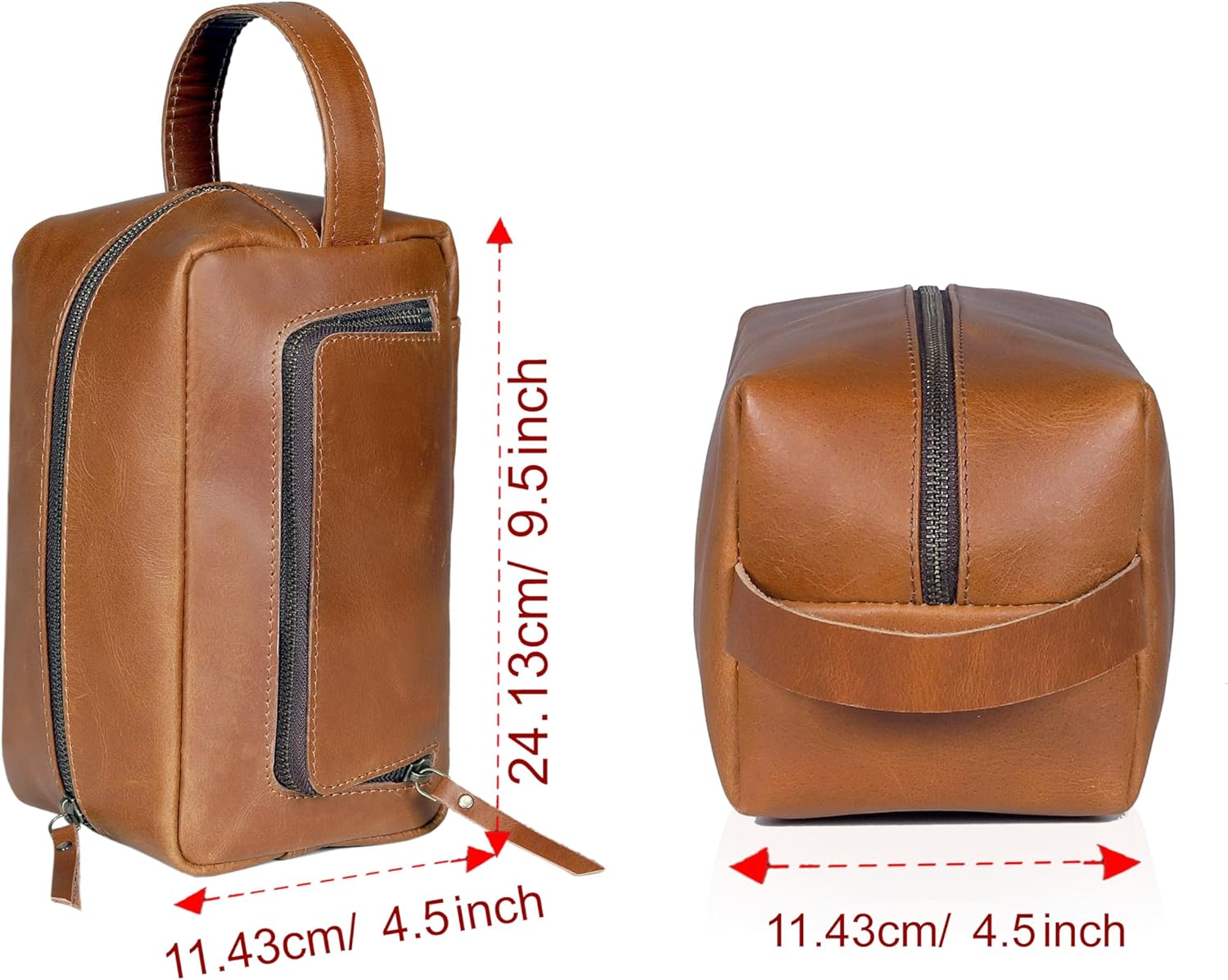 cuero Buffalo Leather Dopp Kit for Men and Women, Travel Toiletry Bag, Shaving and Cosmetic Organizer with Zipper Closure, Tan