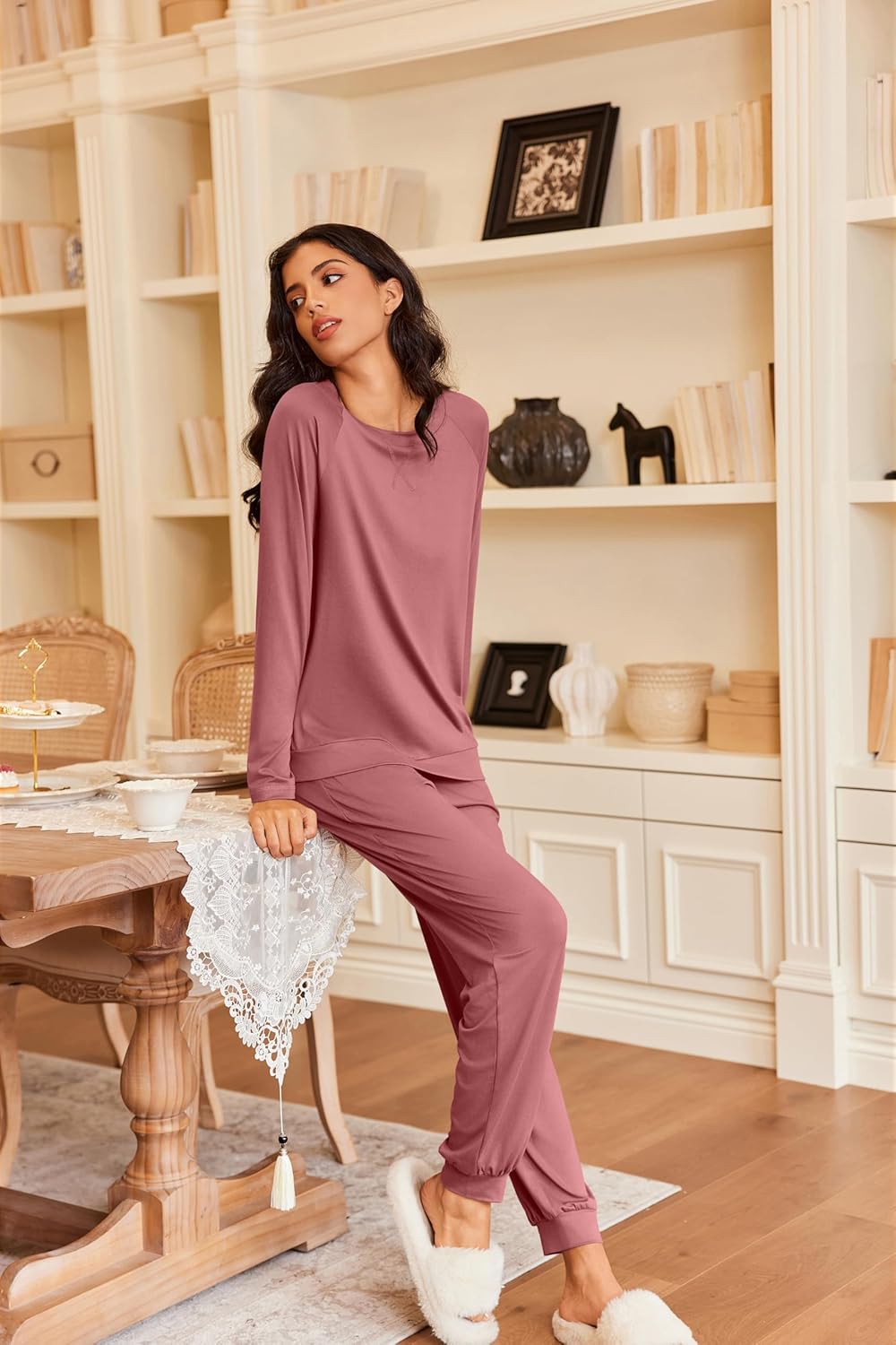 Ekouaer Pajamas Womens Long Sleeve Pj Set 2 Piece Loungewear Soft Comfy Sleepwear with Jogger Pants S-XXL - Image 3