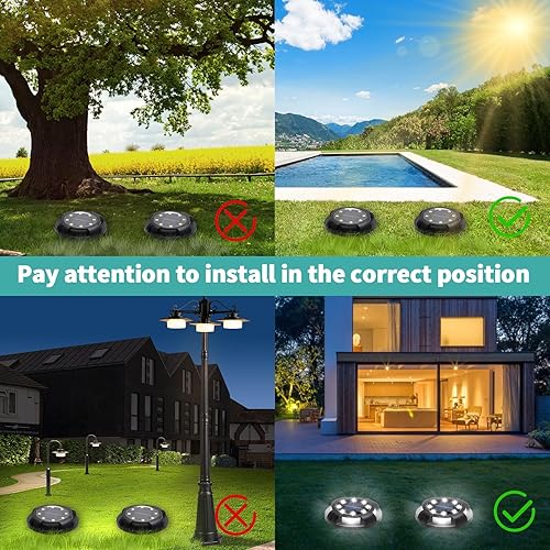 Miniatura 8 de Luces solares de tierra, paquete de 8 luces LED de disco solar para exteriores, impermeables, iluminación de paisaje en el suelo para jardín,