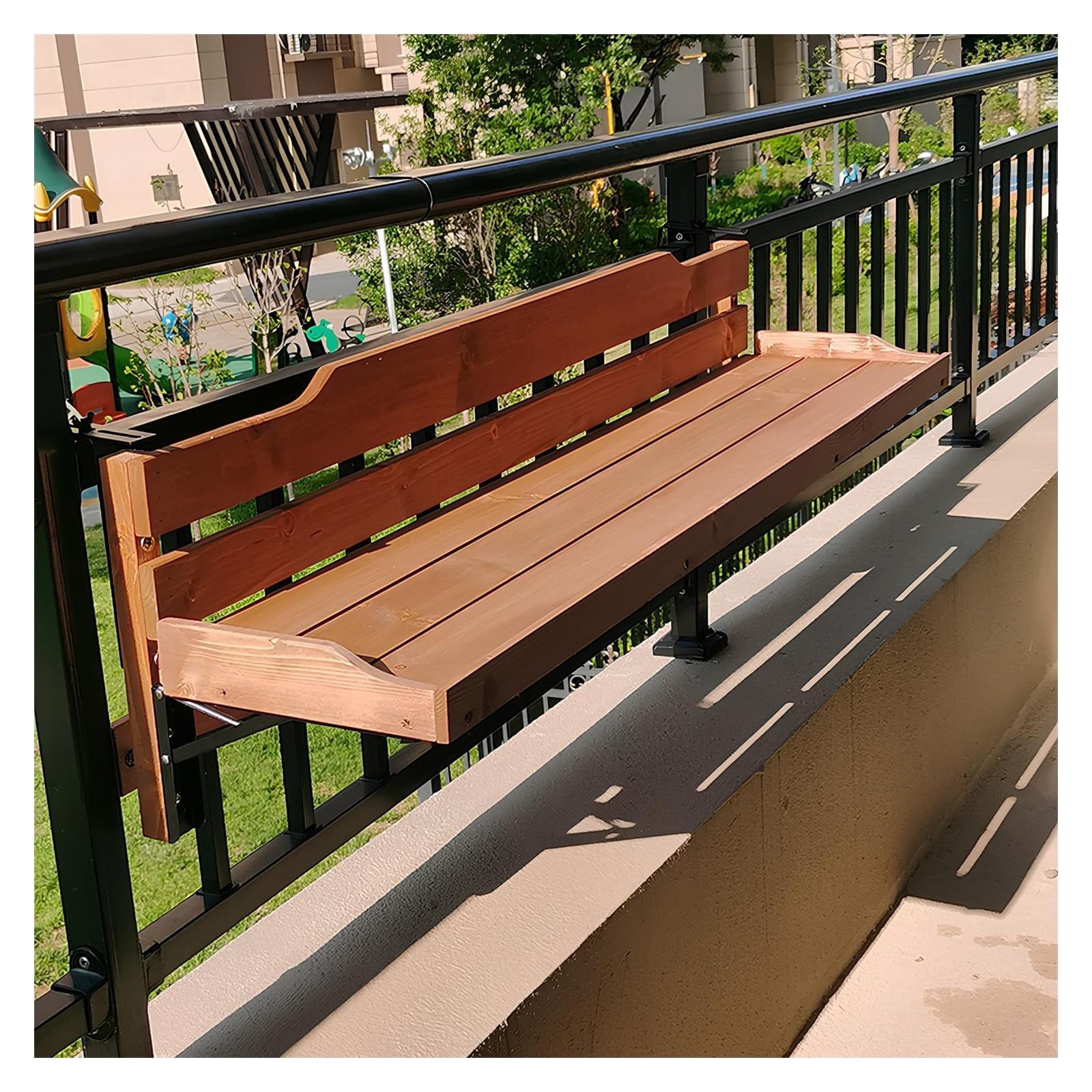 Bureau mural pliable 150 cm caramel table compacte de balcon
