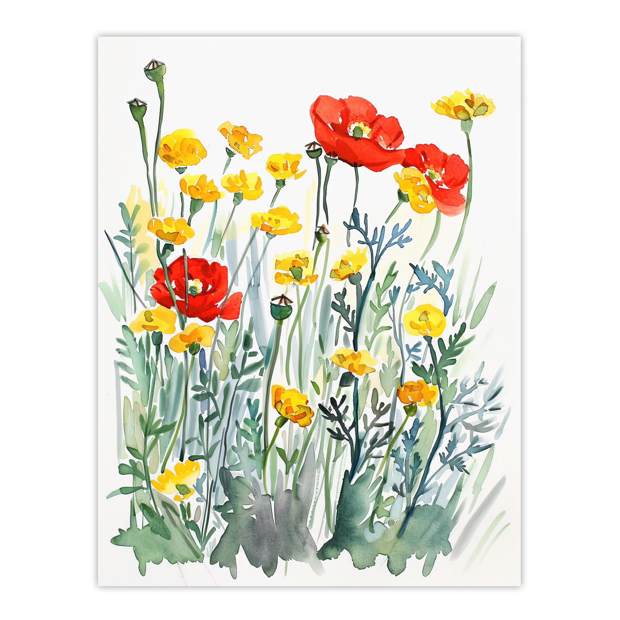 Artery8 Red Poppies and Yellow Marigolds Wildflower Field Living Room Extra Large XL Wall Art Poster Print