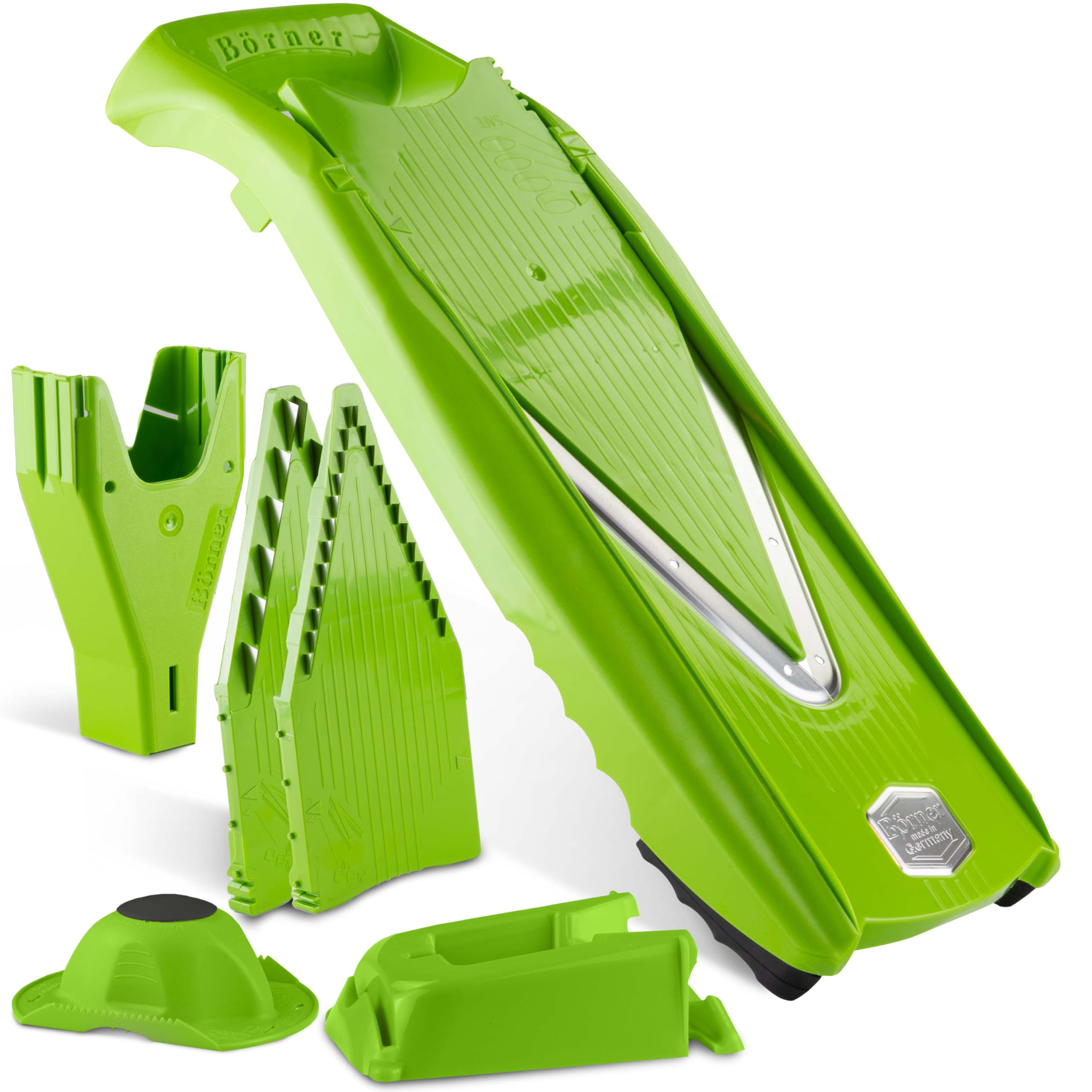 Börner by Reston Lloyd Mandoline Slicer V5 (Professional Set) • V-Slicer with 10 Cutting Styles & Safety Food Holder • Adjustable Kitchen Slicer for Vegetables & Fruits • Color: Lime