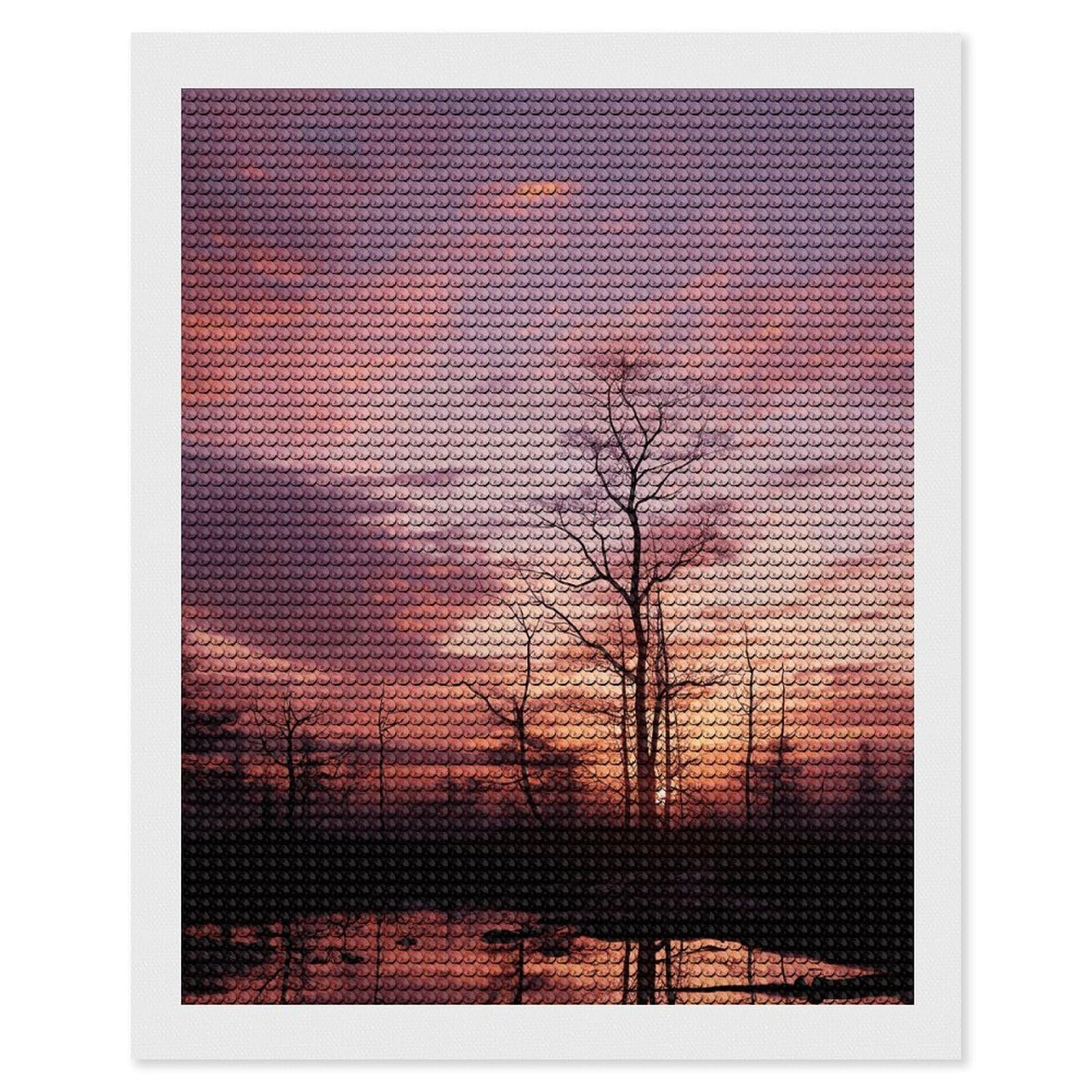 Pink Dusk Background Diamond Art Kits for Adult Round Full Drill Diamond Dots Paintings for Beginner Picture Art DIY Diamond Painting Kits 5D Diamond Art Painting for Home Wall Decor 16"x20"