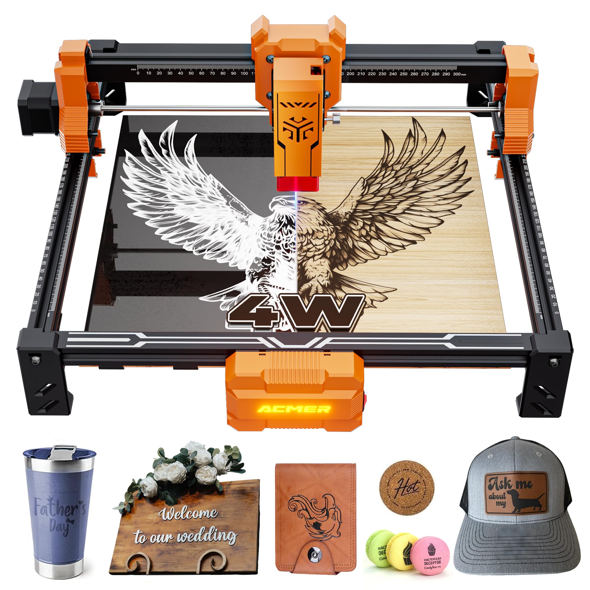 Mini Graveur Laser Acmer S2 4W,36W Graveur Laser Portable 300x300mm,10000mm/Min Gravure Haute Efficacité,PréCision De Gravure 0,01,Machine Laser Gravure Et DéCoupe pour Photo/Nom/Cadeau