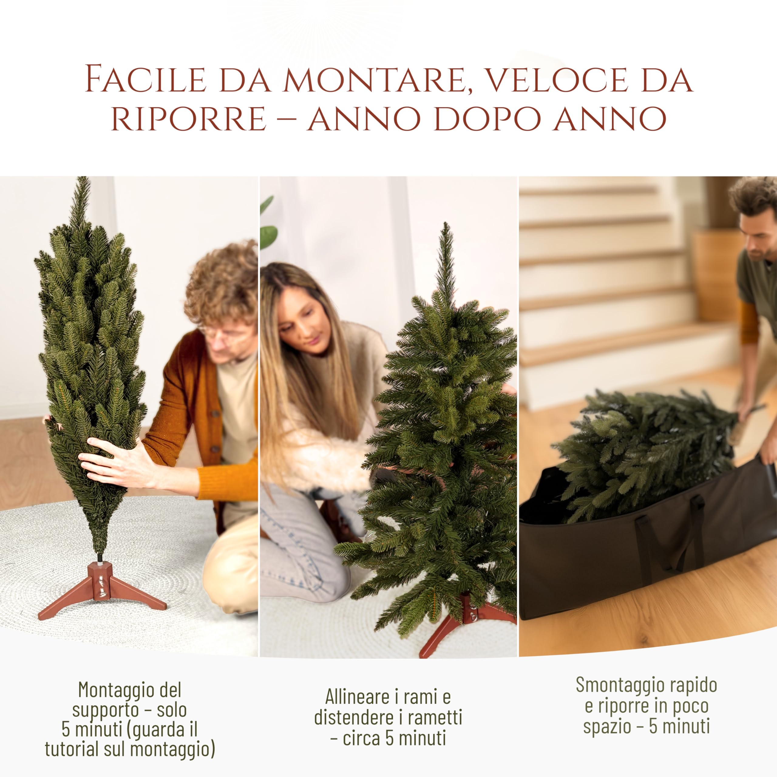 Albero di Natale Artificiale Premium 90cm – Realistico, Rami Fitti, con Base in Legno e Borsa per Riporre – Albero di Natale di Pure Living