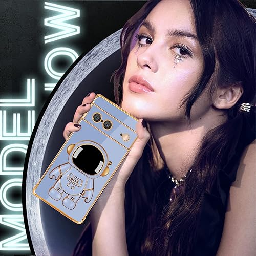 Miniatura 3 de Funda para Google Pixel 7, fundas Pixel 7 con soporte de astronauta para mujeres y niñas, diseño de corazón de amor, chapado en oro, 6D con soporte