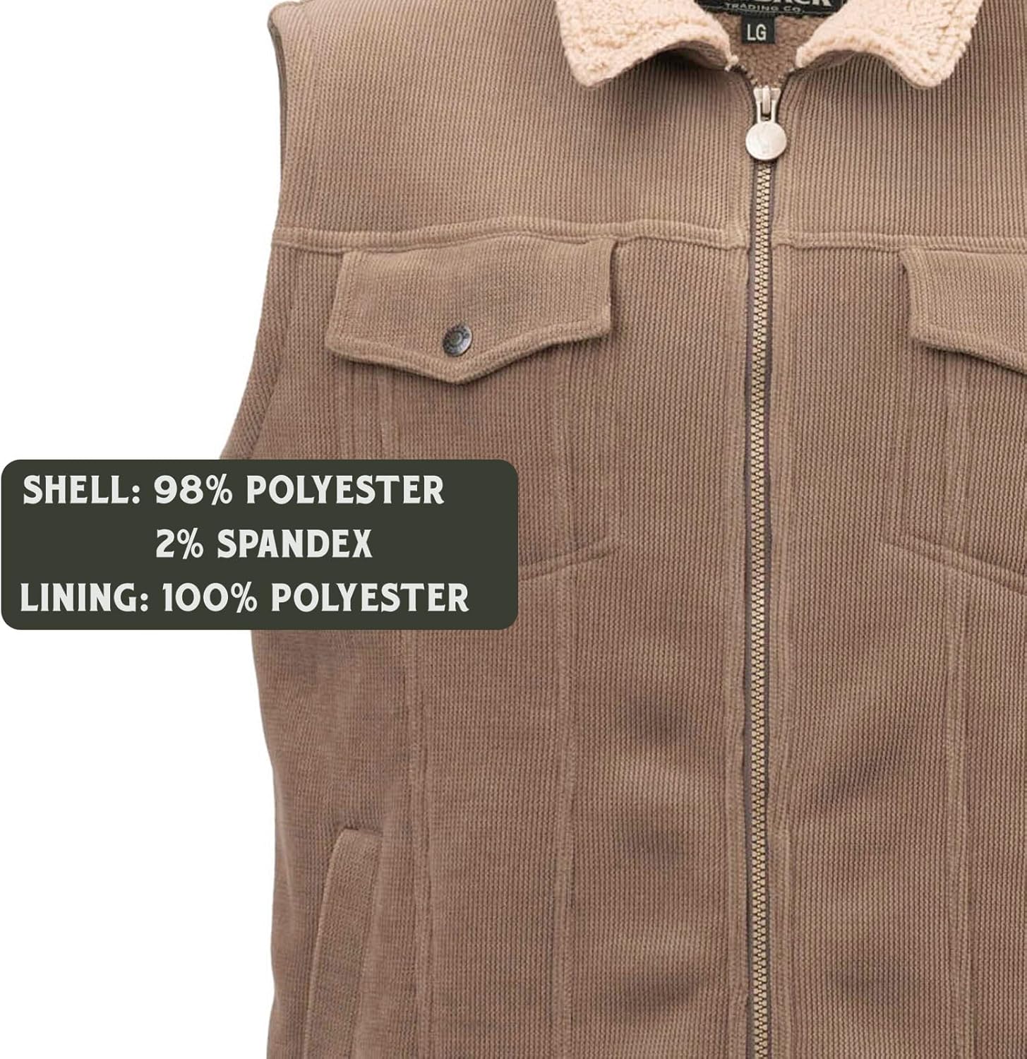 Outback Trading Company Men's Calvin 29901 Outdoor Western Warming Berber Lined 2-Way Zip Corduroy Like Vest with Pockets - Image 5