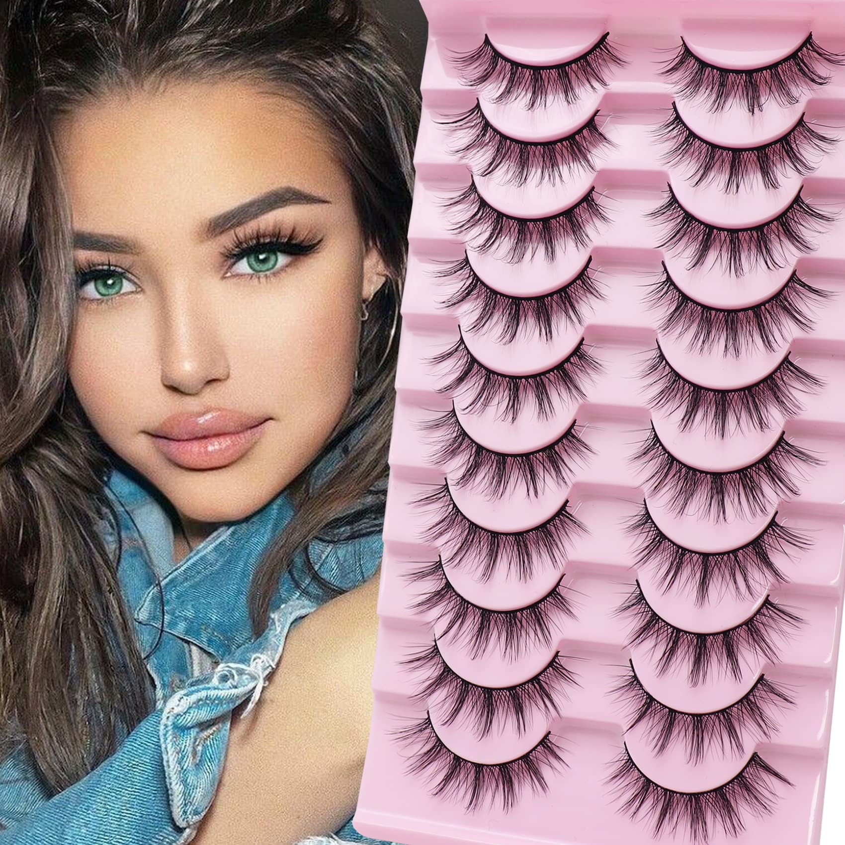 Veleasha Lashes Natural Look Multi-layered Faux Mink Lashes D Curl Criss-cross Soft Fake Eyelashes that Look Like Extensions 10 Pairs Pack (80A)