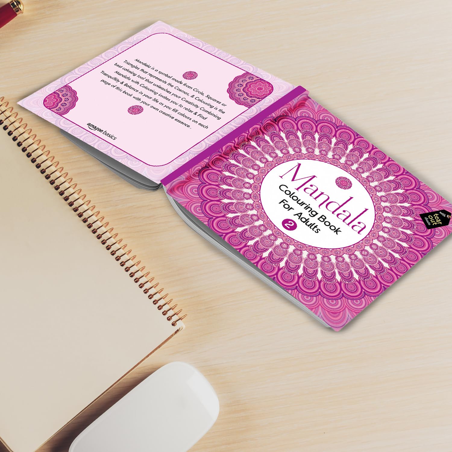 amazon basics Mandala Coloring Book for Adults | Relaxation and Creativity | Tear-Out Sheets Included (Lilac) - Image 5 thumbnail