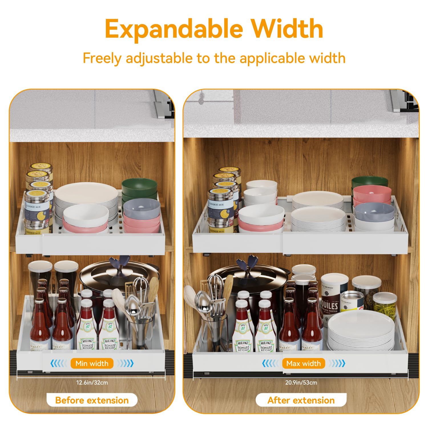 2 Pack Expandable Pull Out Cabinet Organizer Adhesive - Image 3