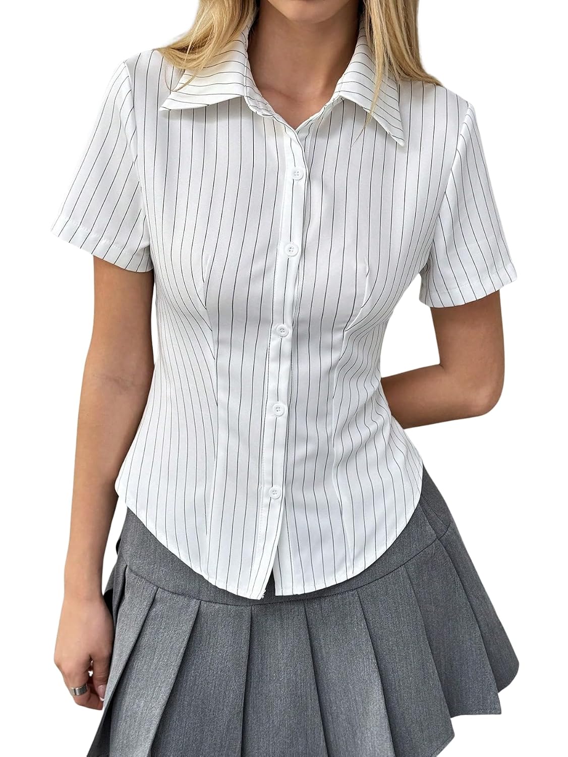 Aahwan White Solid Button-Down Striped Print Casual Short Sleeve Shirt for Women's & Girl's - Review, Price and Buying Guide