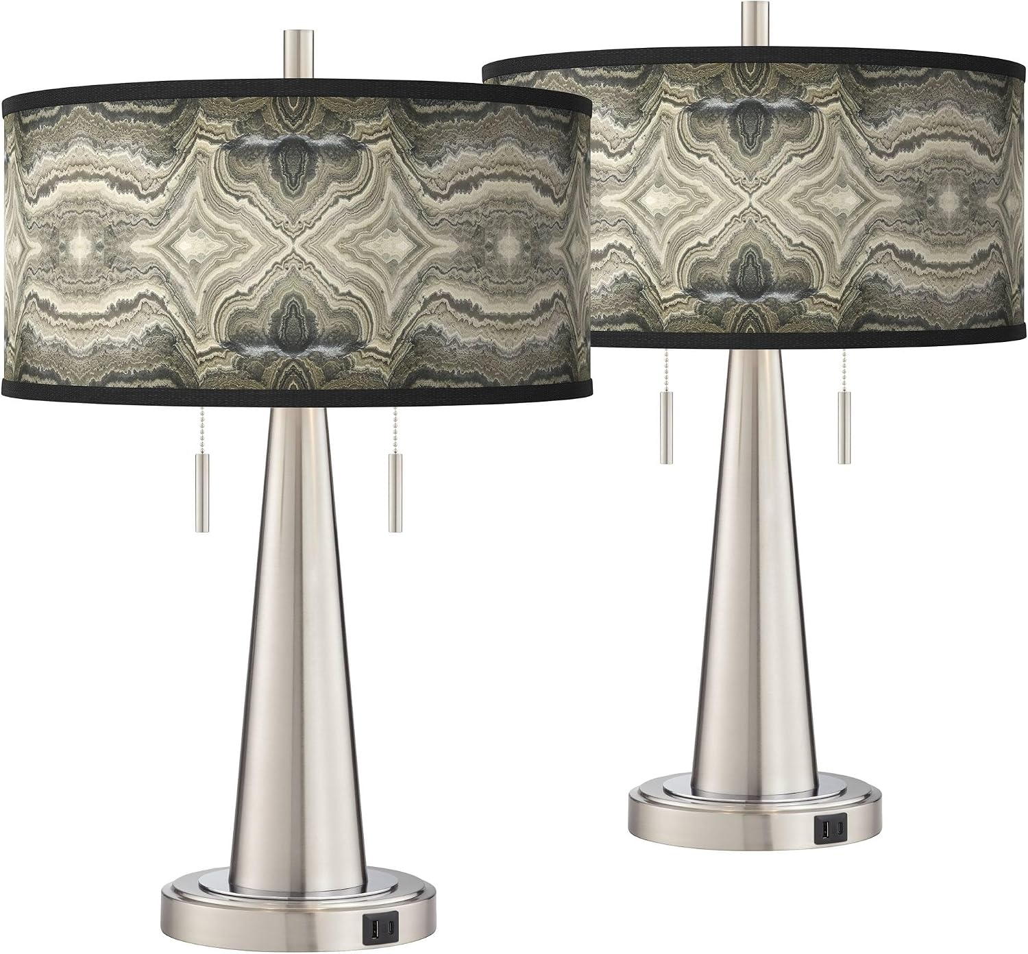 Giclee Glow Vicki 23" Sprouting Marble Print Shade USB Table Lamps Set of 2