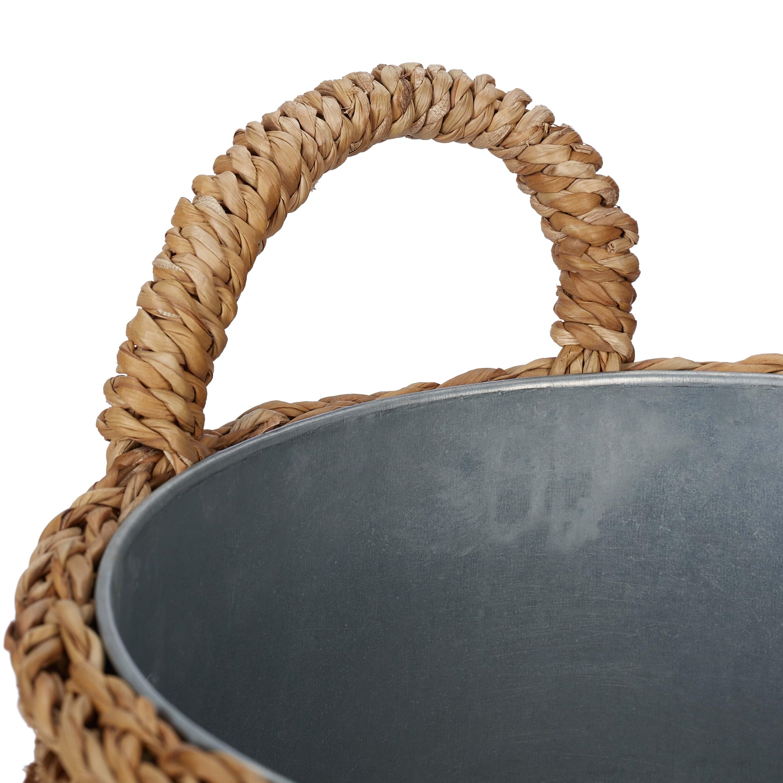 Relaxdays Pot de Fleur Rond, Lot de 3, en zostère, Panier pour Herbes, Plantes et Fleurs, Jardin, Balcon, Nature