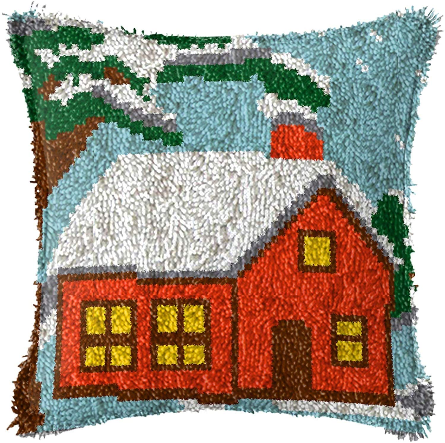 Gwendolyn DIY Latch Hook Kits Shaggy Pillow Cover With Scenery Pattern Preprinted Canvas Embroidery Set Crochet Crafts for Kids Adults Home Activity 17''X17'',2 home decor (Color : 1)