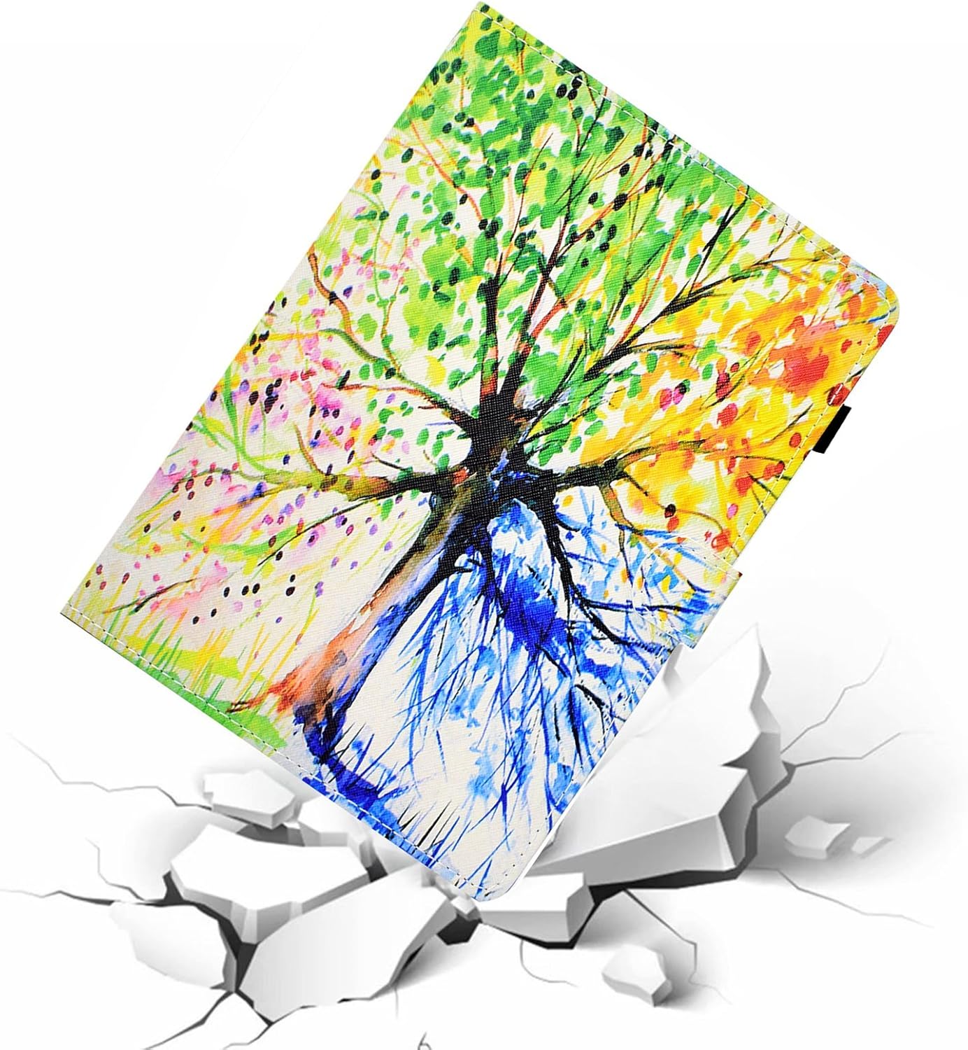 Kindle Fire HD 8 8.0 inch Tablet 8th/7th/6th Generation Case 2018/2017/2016, with Pencil Holder Card Pocket PU Leather Magnetic Smart [Auto Wake/Sleep] Folio Stand Wallet Cover, Colorful Tree