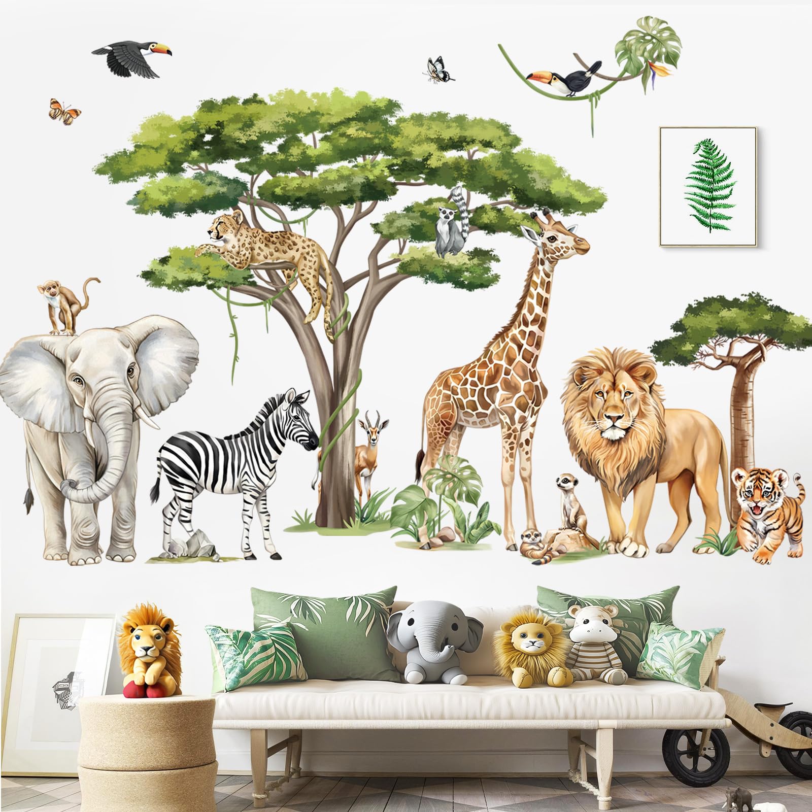 decalmile Safari Dier Leeuwen Muurstickers Jungle Dieren Leeuwenfamilie Muurtattoo Baby Kinderkamer Babykamer Slaapkamer Wanddecoratie