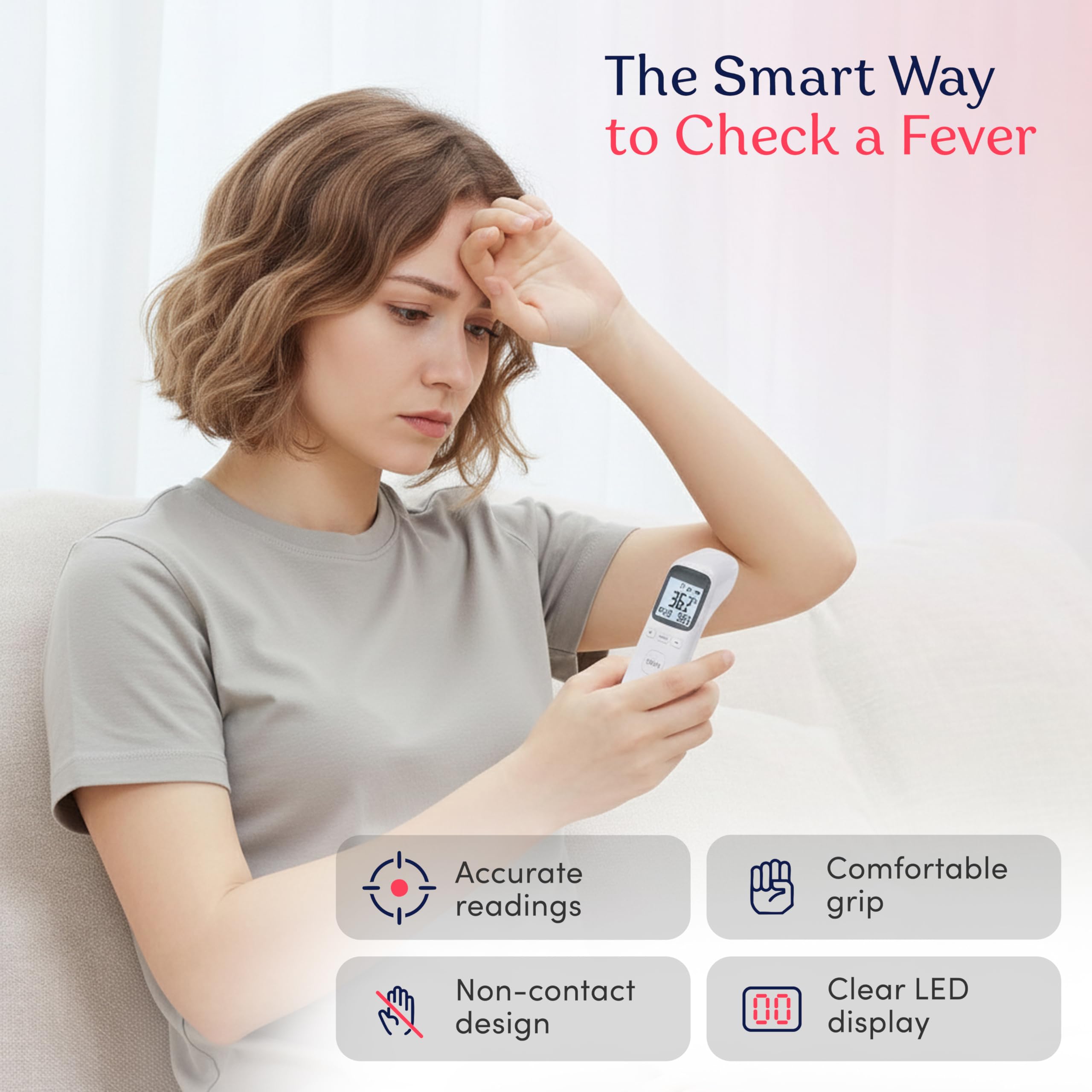 Smart Med Alert Infrarot-Stirnthermometer, 1-Sekunden-Anzeige, Fieberalarm, berührungslose Messung, 32 Speichersets, 3 farbcodierte Anzeigen, Thermometer für Erwachsene, Kinder u