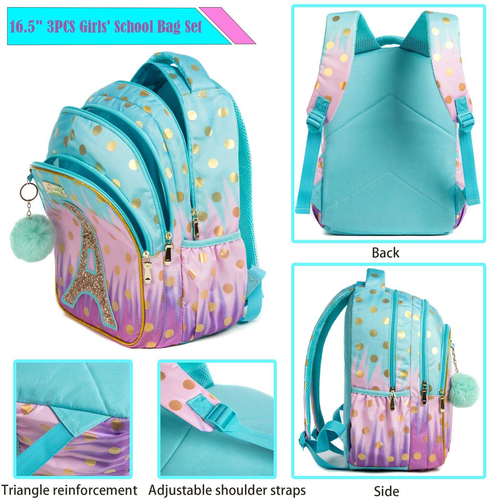 Mochila Escolar Niña Adolescente Colegio Mochilas Infantil 17” 3pcs