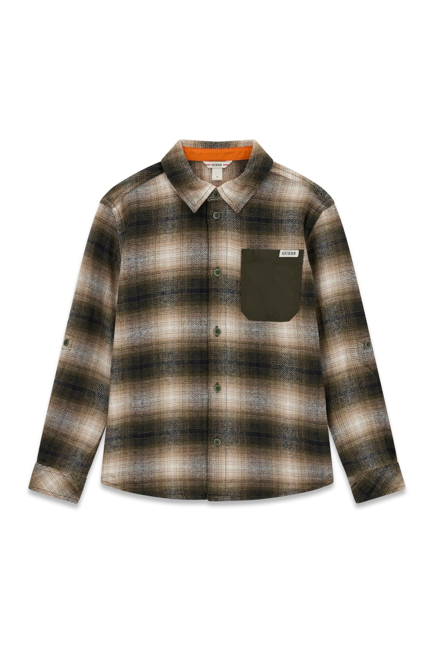Guess Kids Boy's Shirt Comfort Fit Woven Tops Oversize Flannel LS ADJ. Shirt 7