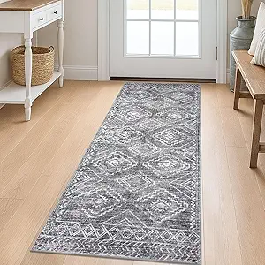 KILOCOCO Boho Kitchen Runner Rug 2x5 Washable Runner Rug Soft Runners for Hallways Non Slip Printed Distressed Laundry Room Rugs, Low-Pile Runners for Entryway Bedroom Living Room, Grey