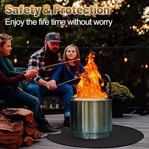 Miniatura 7 de Tapete para hoguera de 47 pulgadas para fogata individual, 3 capas ignífugas, tapete redondo debajo de la parrilla, almohadilla impermeable