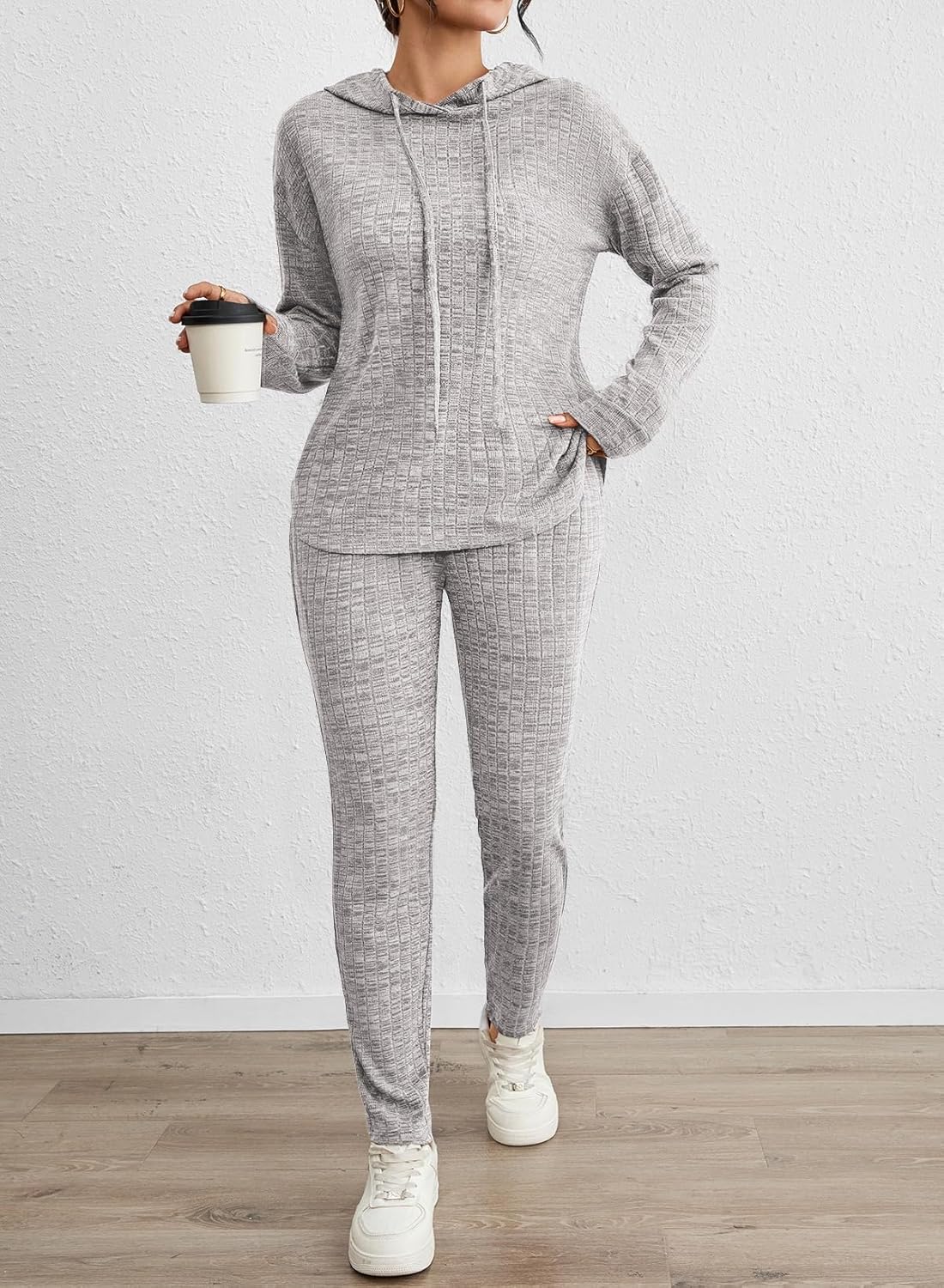 Fixmatti Women Pullover Hoodie Sweat Set Long Sleeve Ribbed Sweatsuit Tracksuits with Pocket - Image 6